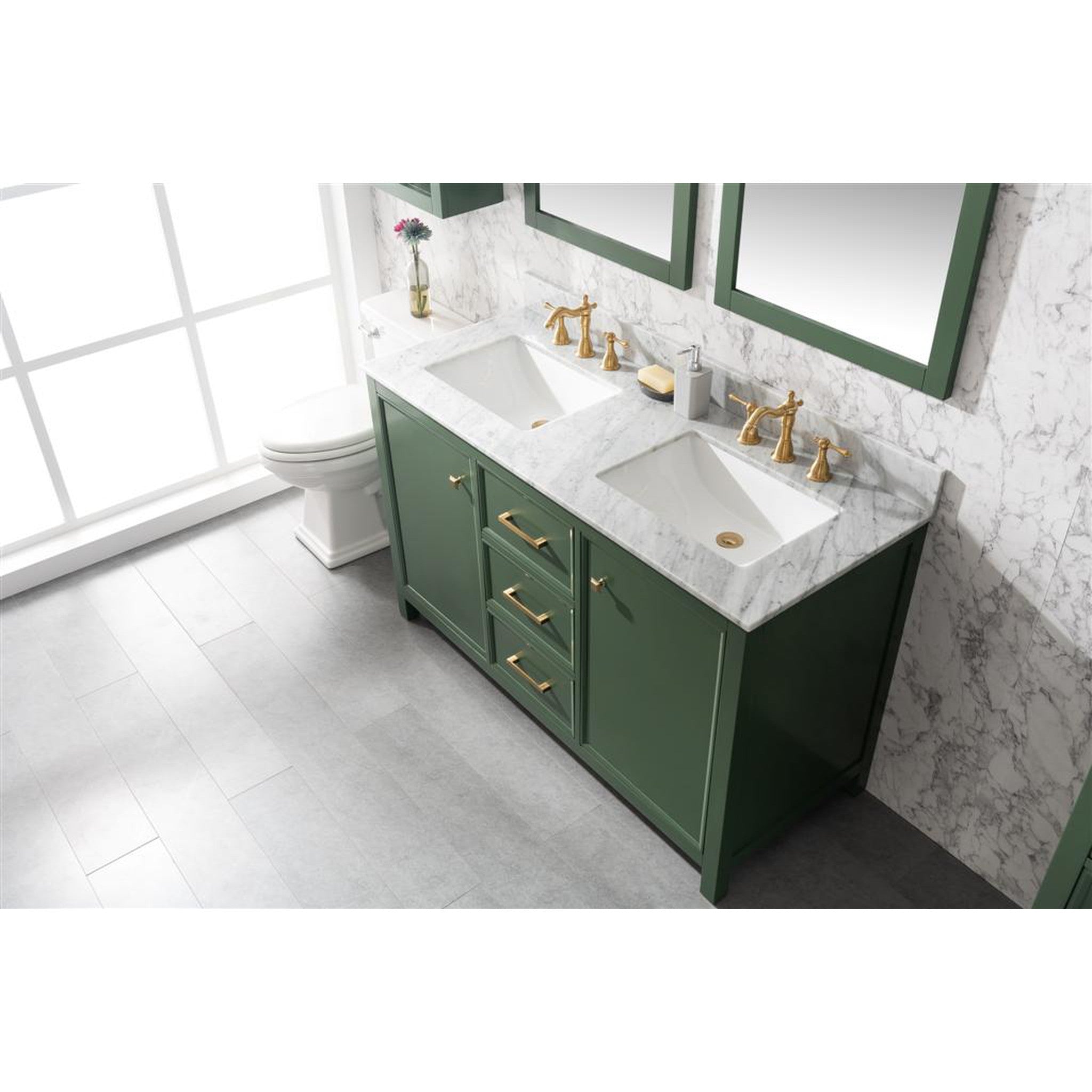 Legion Furniture 54" Vogue Green Finish Double Sink Vanity Cabinet With Carrara White Top