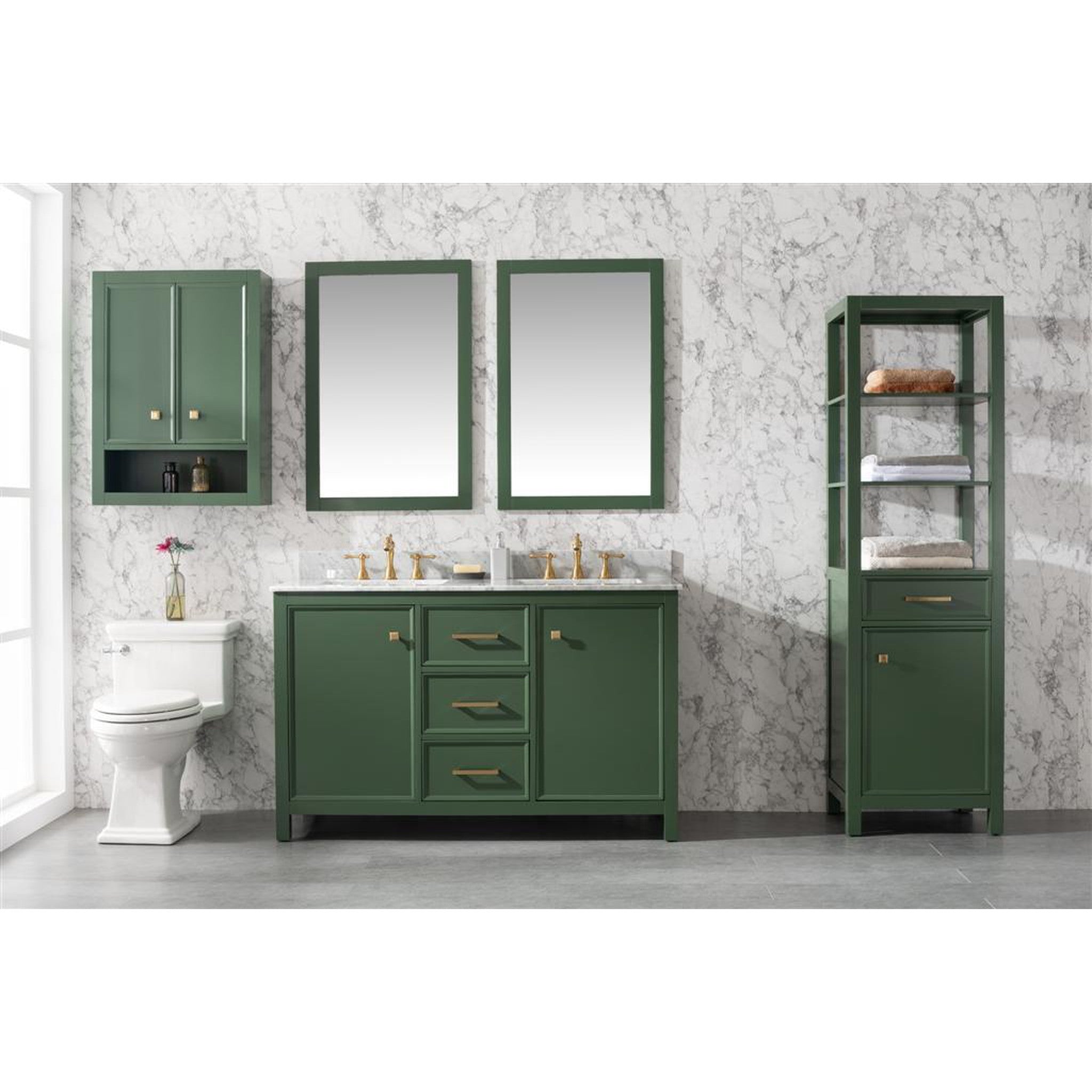 Legion Furniture 54" Vogue Green Finish Double Sink Vanity Cabinet With Carrara White Top