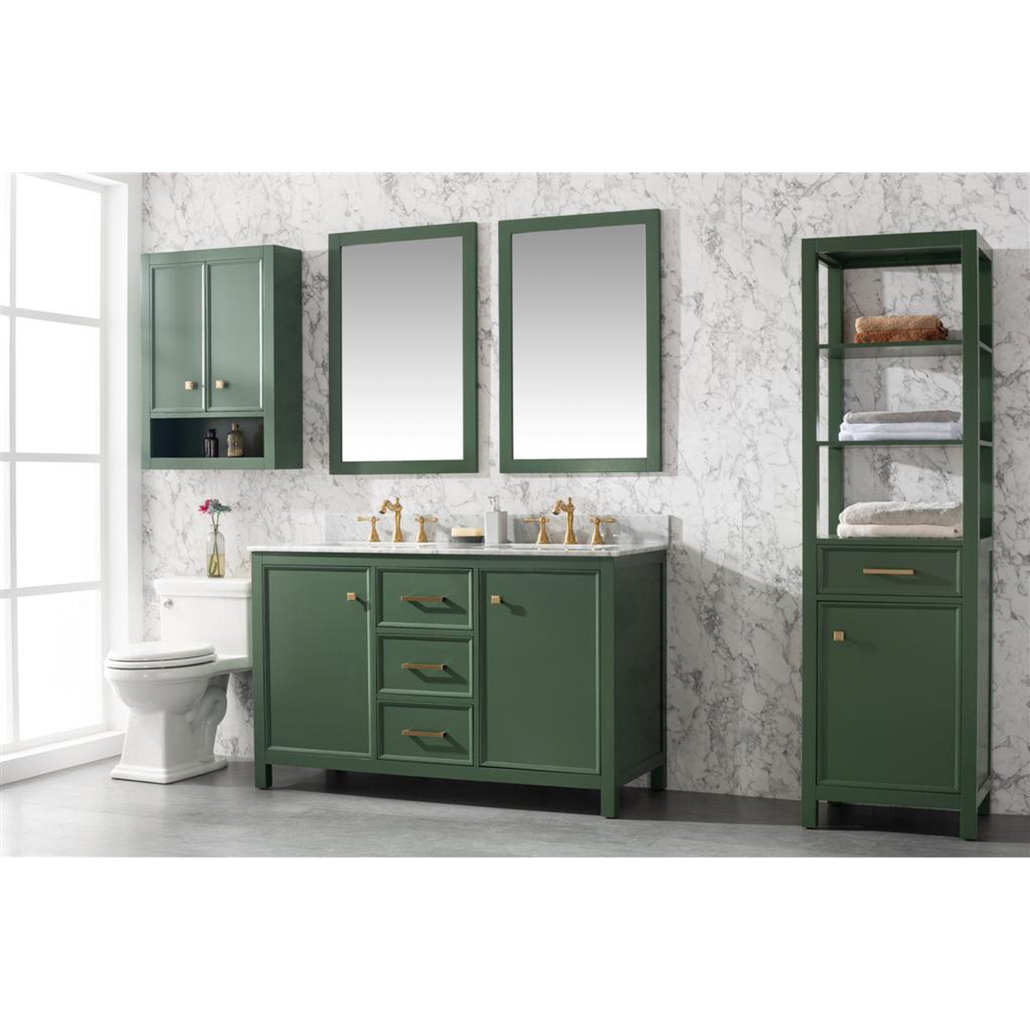 Legion Furniture 54" Vogue Green Finish Double Sink Vanity Cabinet With Carrara White Top