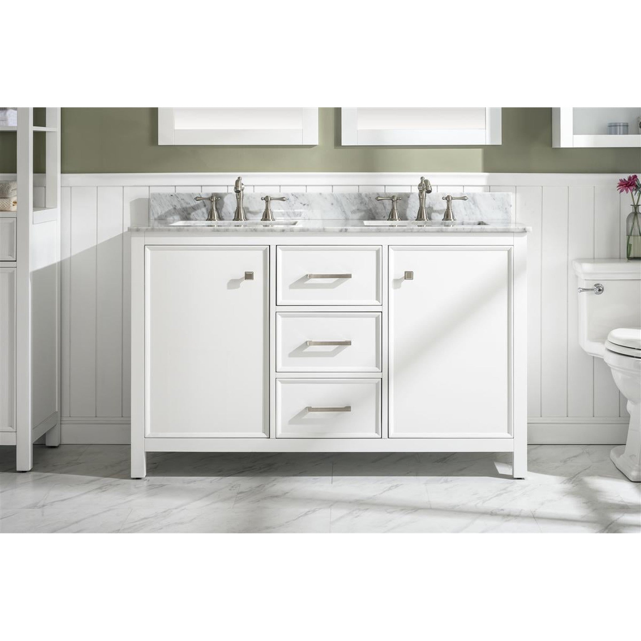 Legion Furniture 54" White Finish Double Sink Vanity Cabinet With Carrara White Top