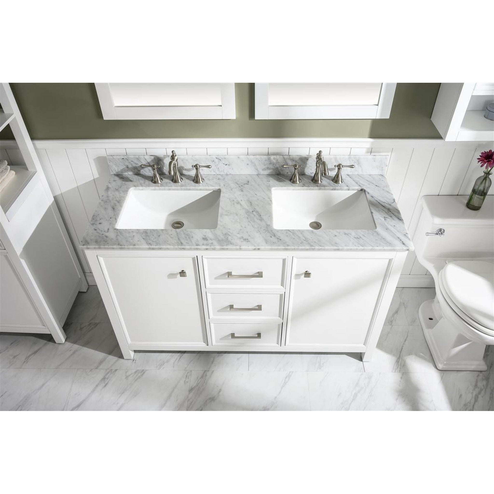 Legion Furniture 54" White Finish Double Sink Vanity Cabinet With Carrara White Top