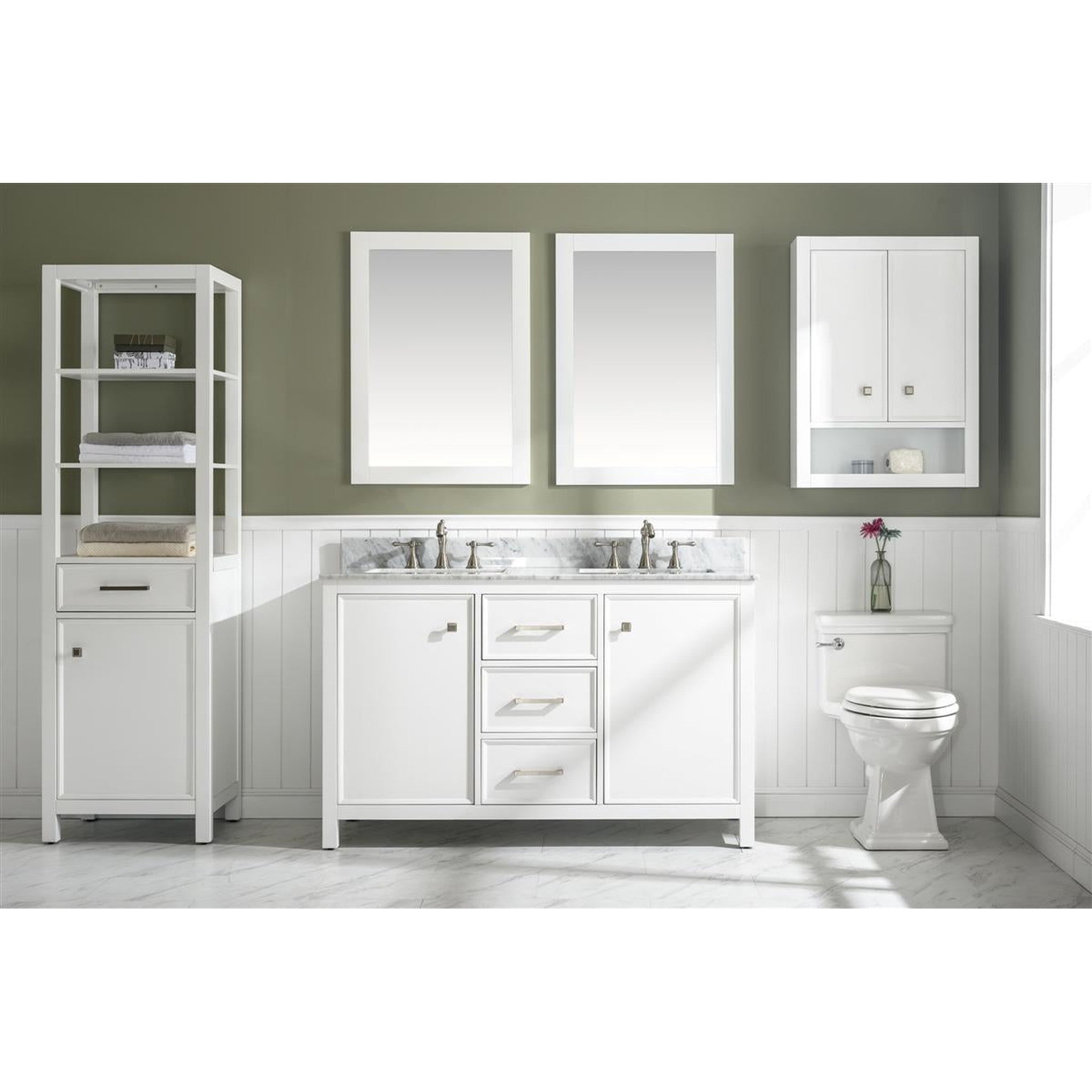 Legion Furniture 54" White Finish Double Sink Vanity Cabinet With Carrara White Top