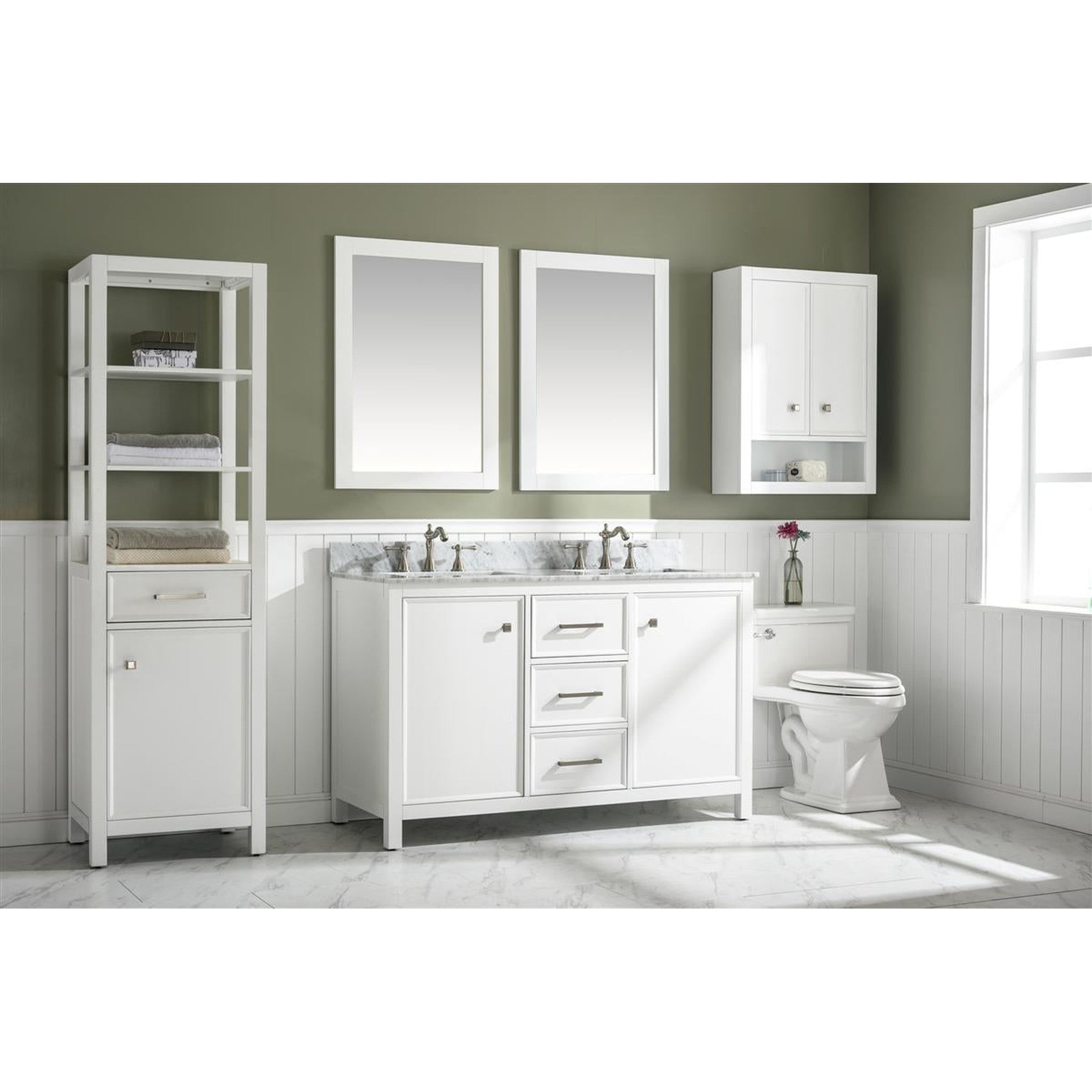 Legion Furniture 54" White Finish Double Sink Vanity Cabinet With Carrara White Top