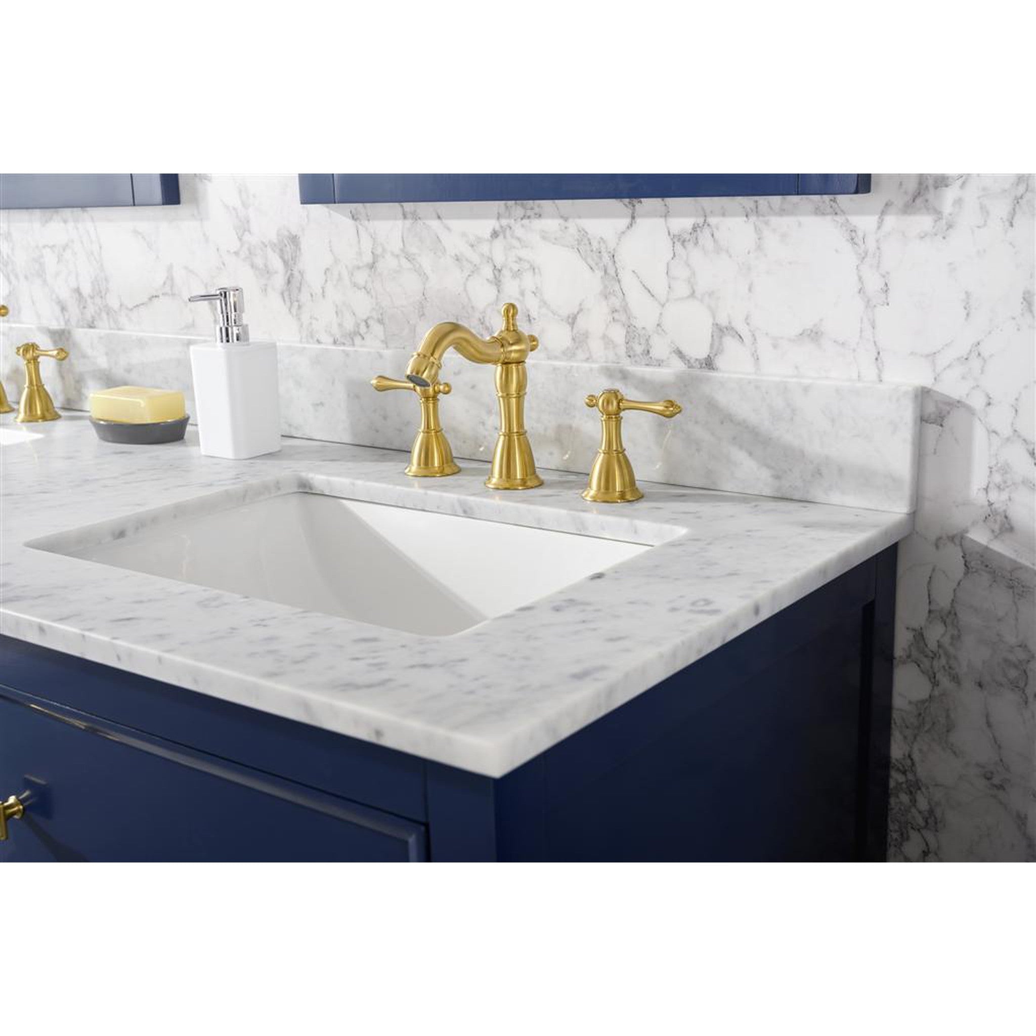 Legion Furniture 60" Blue Finish Double Sink Vanity Cabinet With Carrara White Top