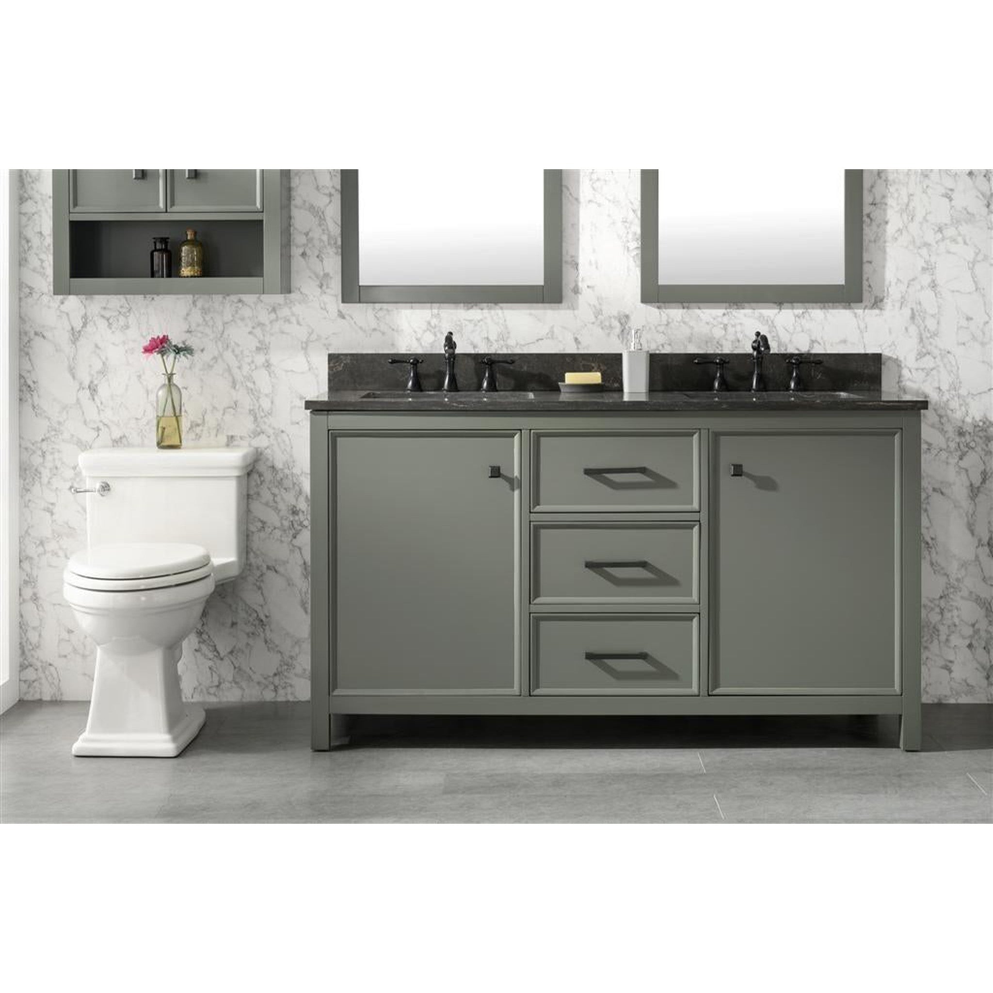 Legion Furniture 60" Pewter Green Finish Double Sink Vanity Cabinet With Blue Lime Stone Top