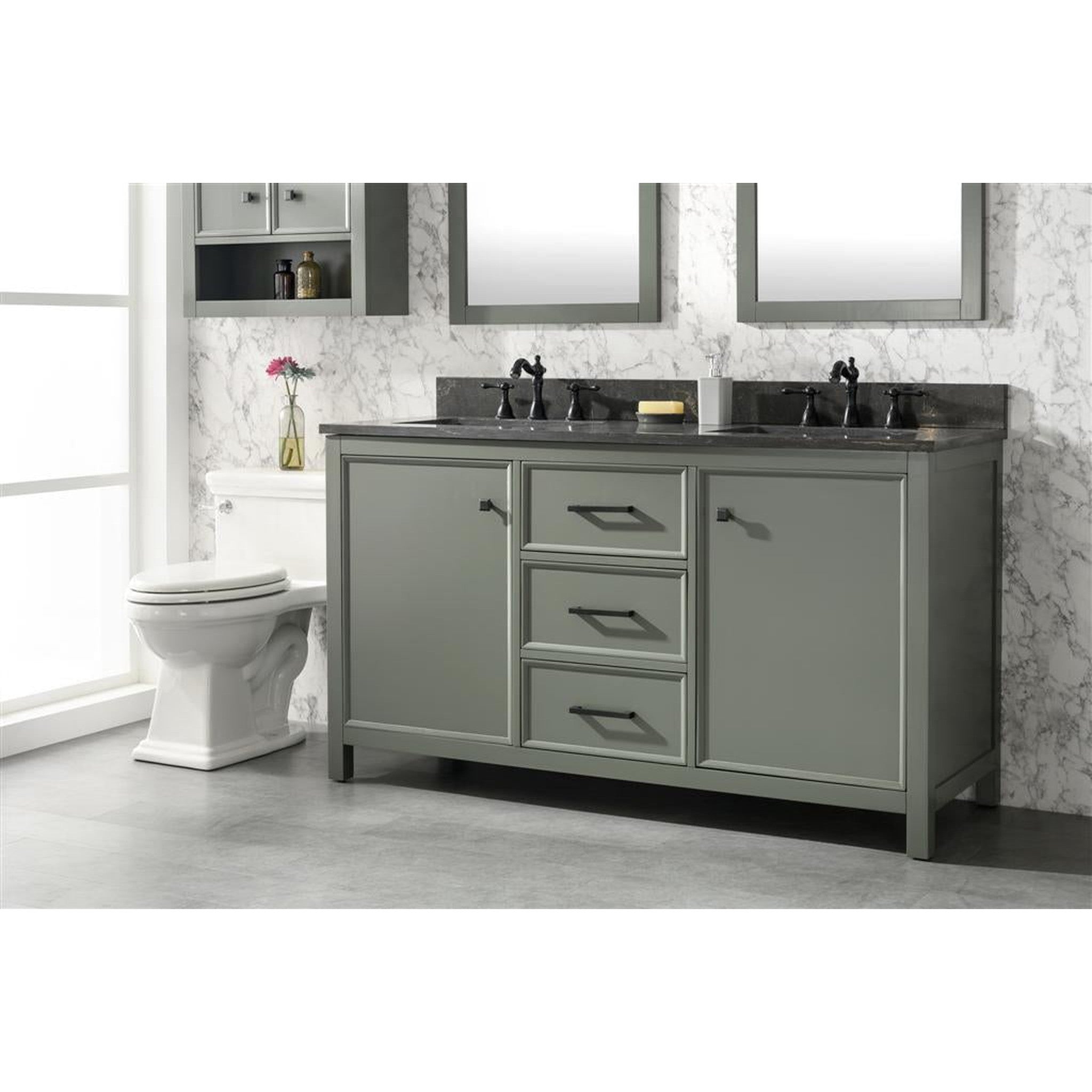 Legion Furniture 60" Pewter Green Finish Double Sink Vanity Cabinet With Blue Lime Stone Top