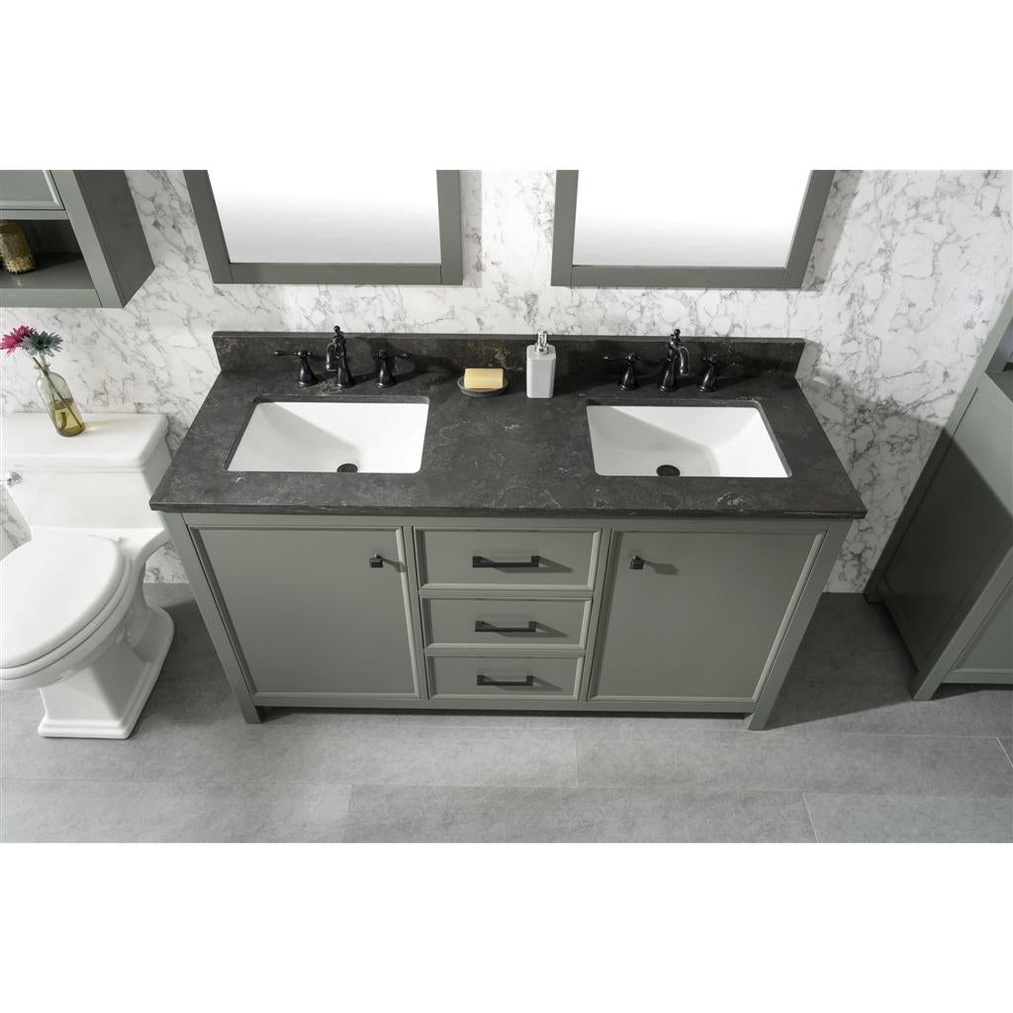 Legion Furniture 60" Pewter Green Finish Double Sink Vanity Cabinet With Blue Lime Stone Top