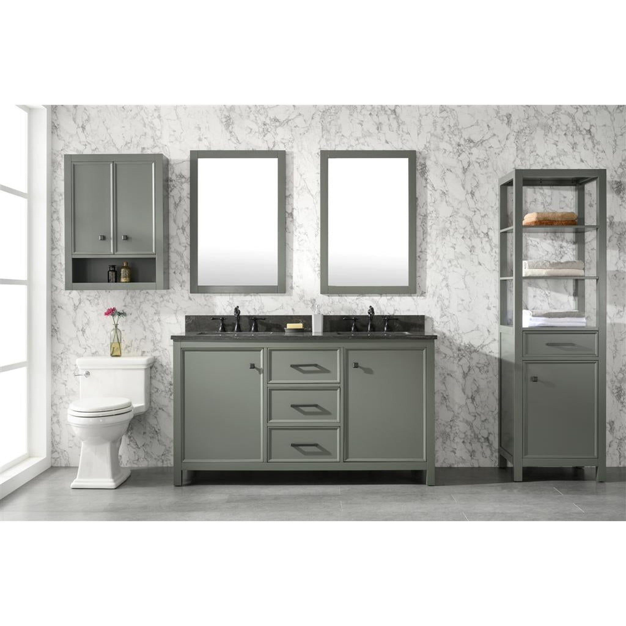 Legion Furniture 60" Pewter Green Finish Double Sink Vanity Cabinet With Blue Lime Stone Top