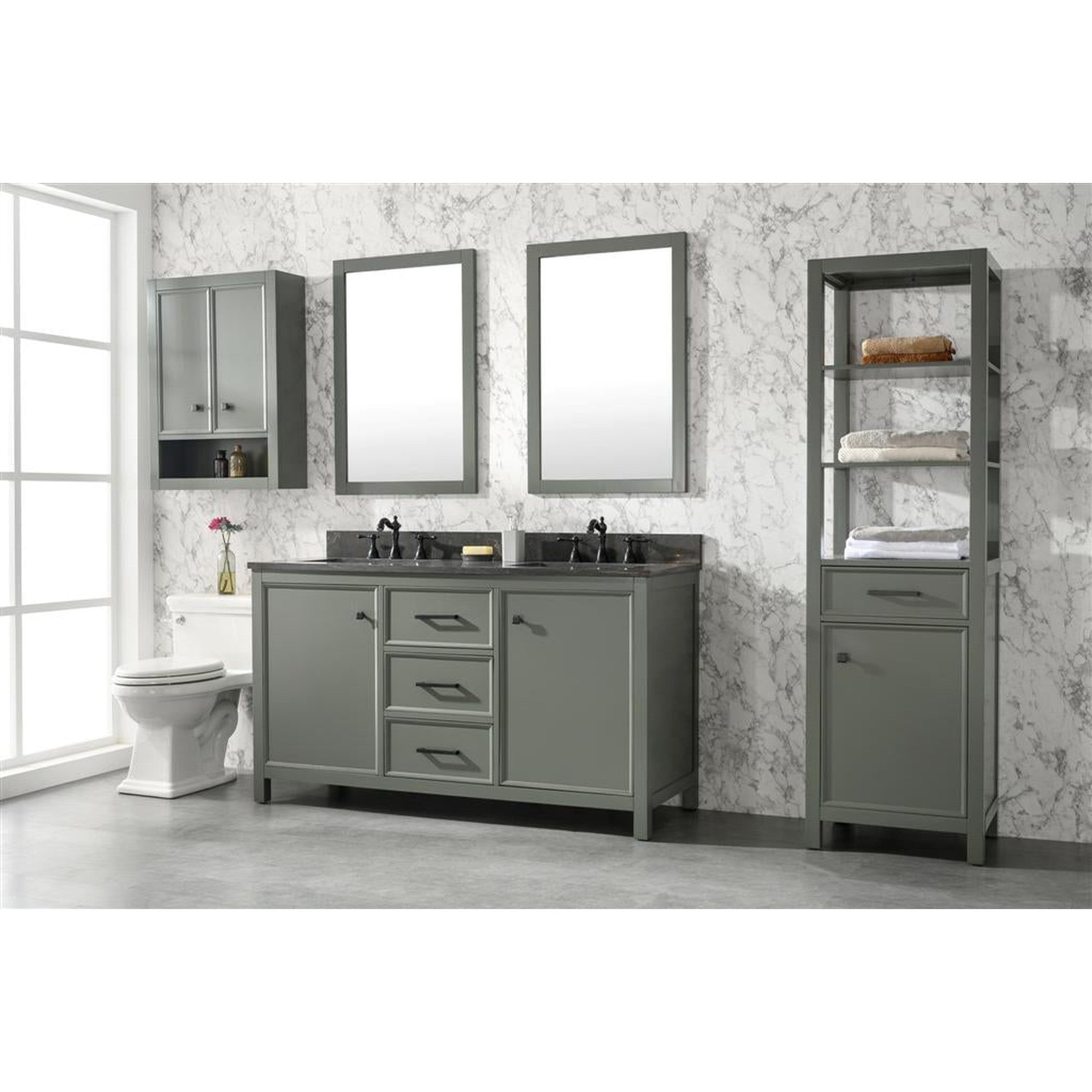 Legion Furniture 60" Pewter Green Finish Double Sink Vanity Cabinet With Blue Lime Stone Top