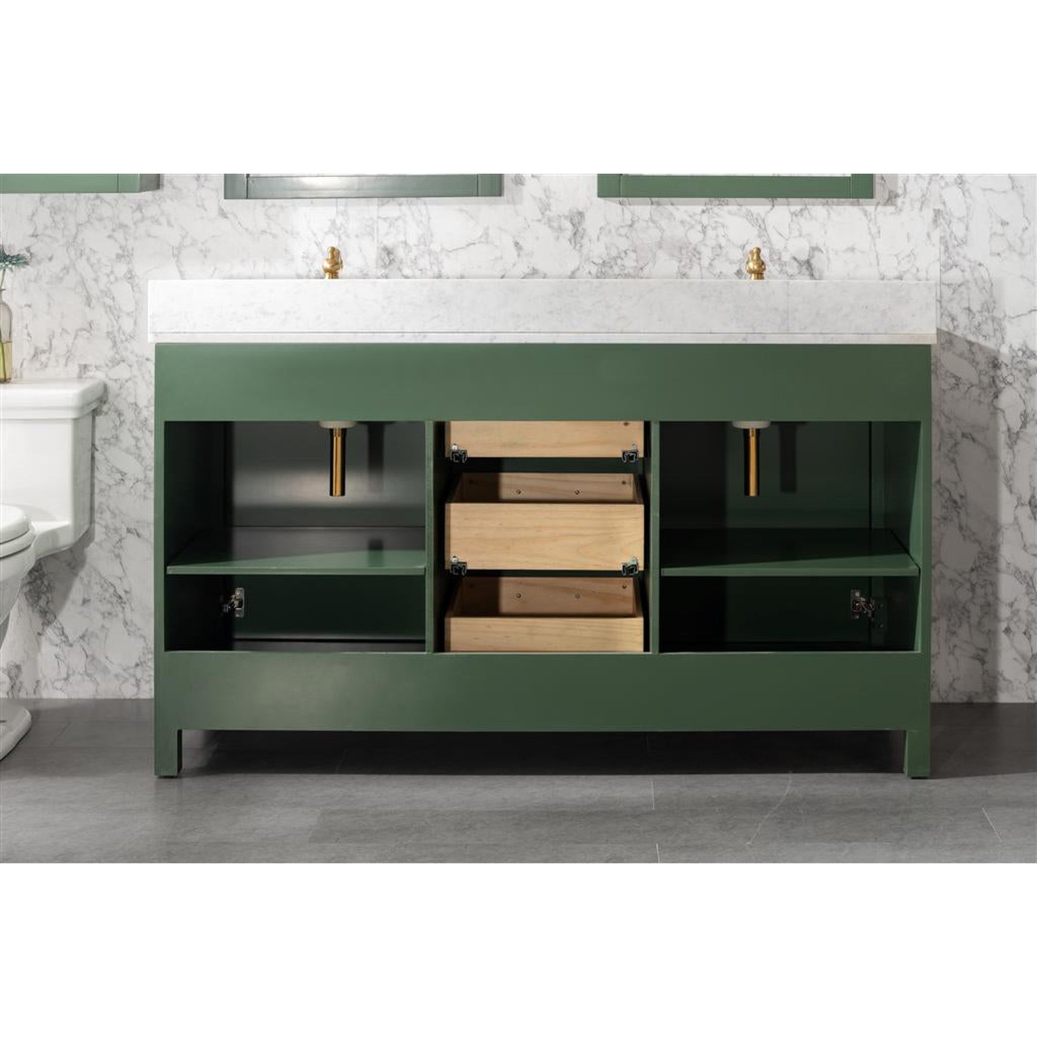 Legion Furniture 60" Vogue Green Finish Double Sink Vanity Cabinet With Carrara White Top