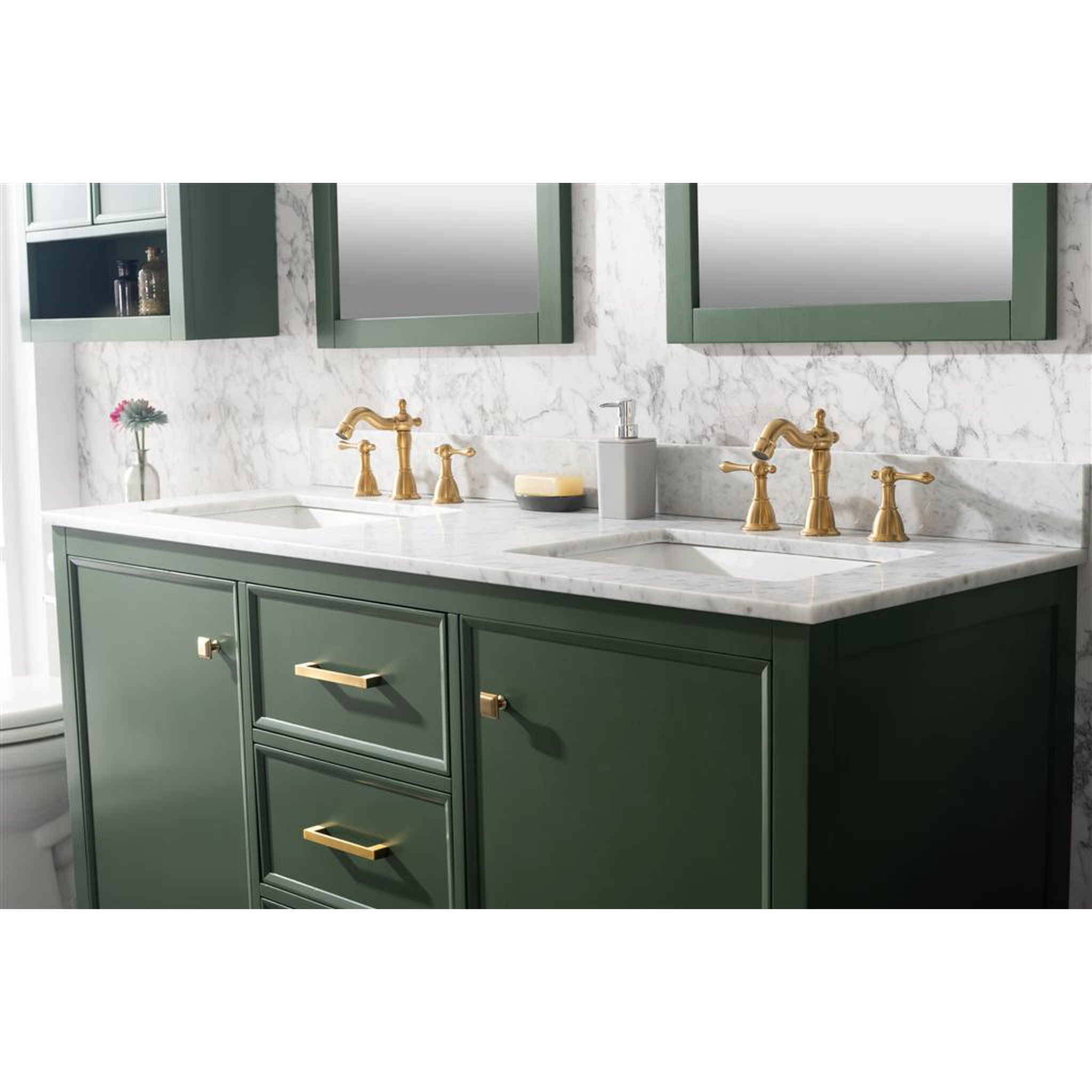 Legion Furniture 60" Vogue Green Finish Double Sink Vanity Cabinet With Carrara White Top