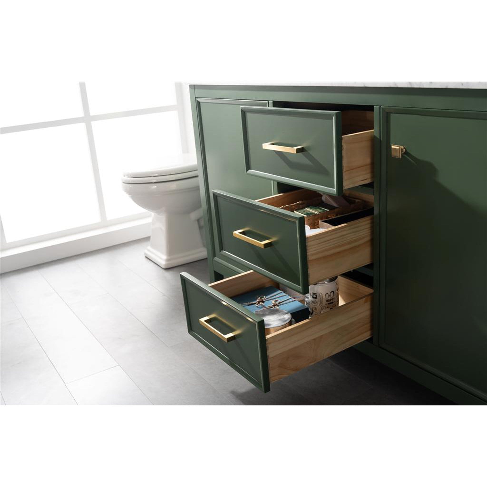 Legion Furniture 60" Vogue Green Finish Double Sink Vanity Cabinet With Carrara White Top