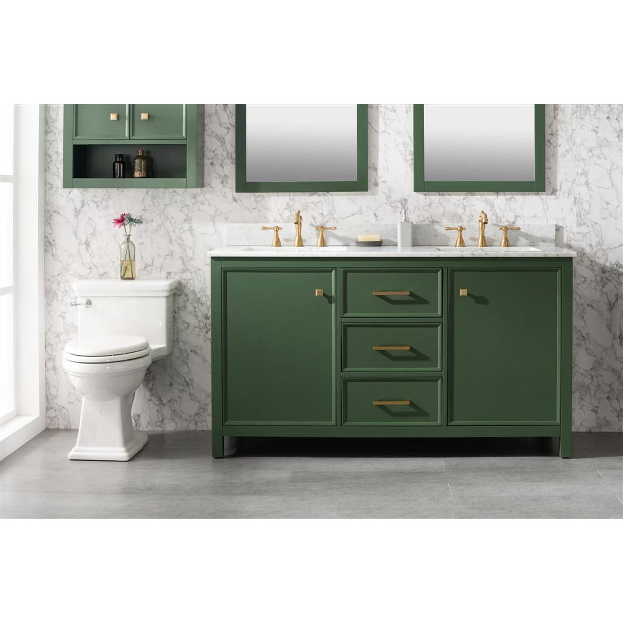 Legion Furniture 60" Vogue Green Finish Double Sink Vanity Cabinet With Carrara White Top