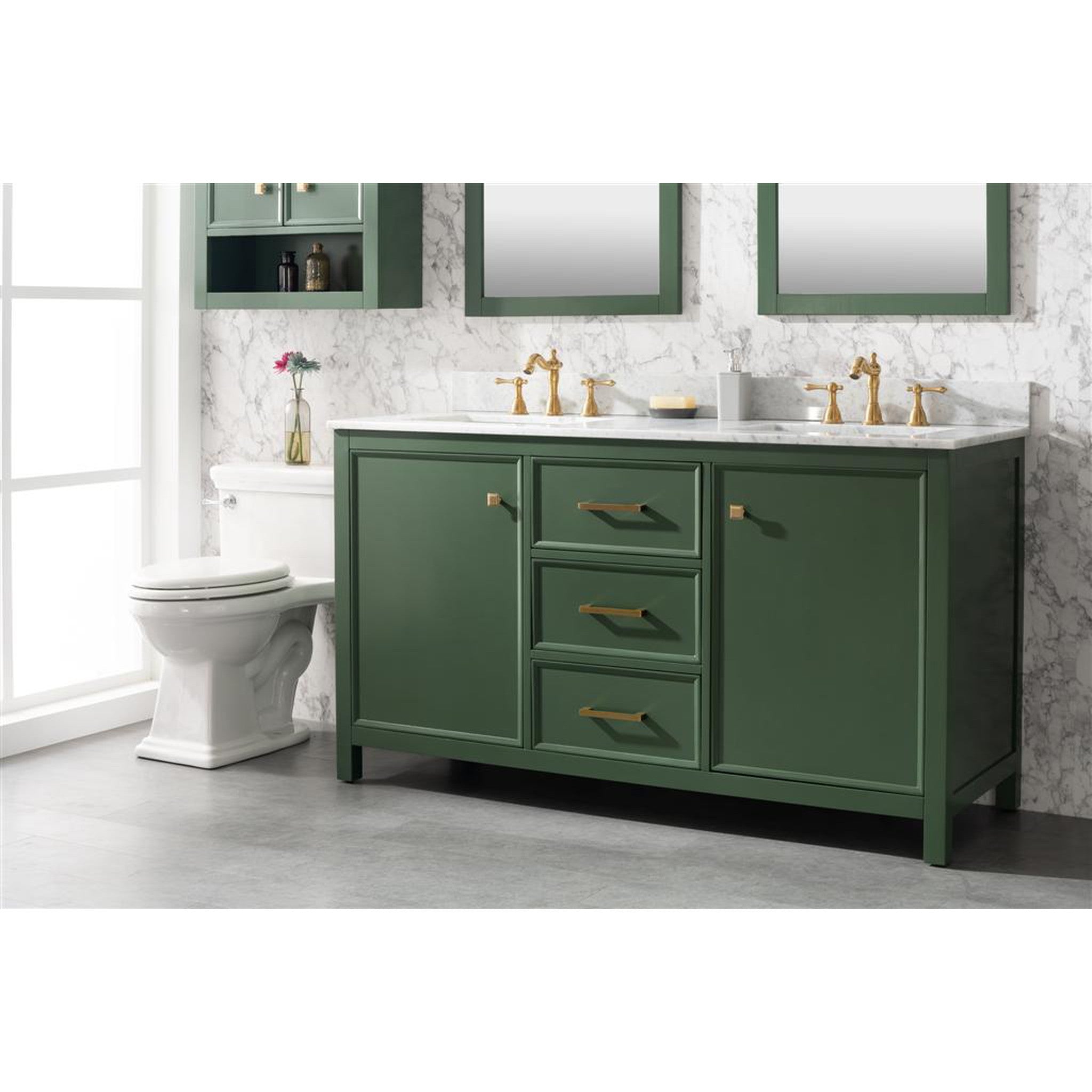 Legion Furniture 60" Vogue Green Finish Double Sink Vanity Cabinet With Carrara White Top