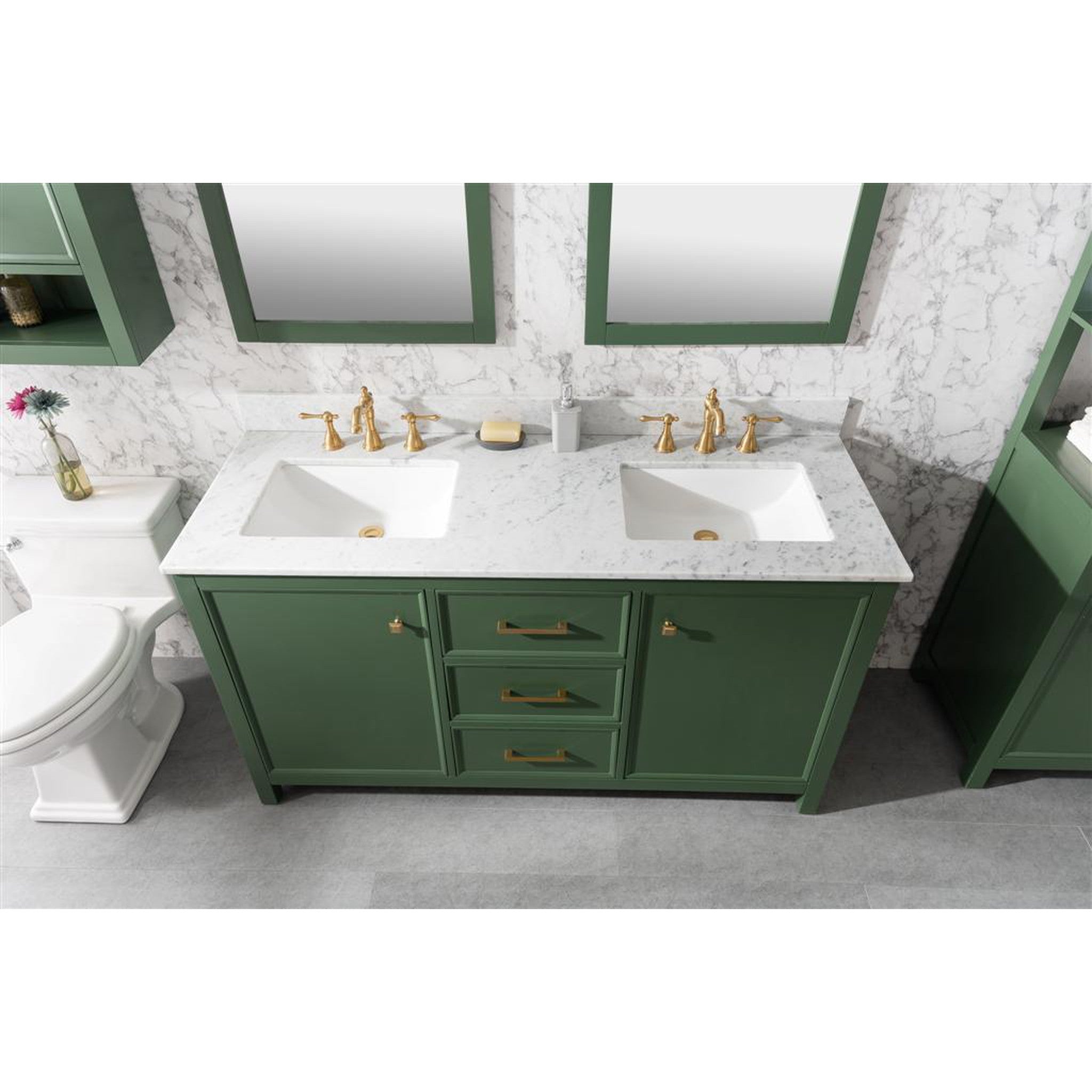 Legion Furniture 60" Vogue Green Finish Double Sink Vanity Cabinet With Carrara White Top