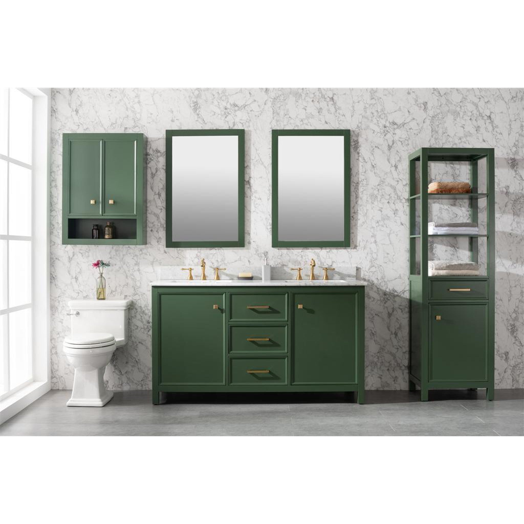 Legion Furniture 60" Vogue Green Finish Double Sink Vanity Cabinet With Carrara White Top