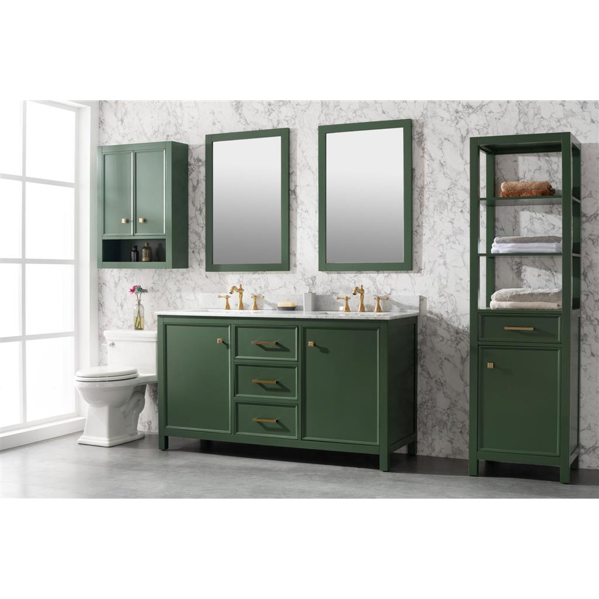 Legion Furniture 60" Vogue Green Finish Double Sink Vanity Cabinet With Carrara White Top