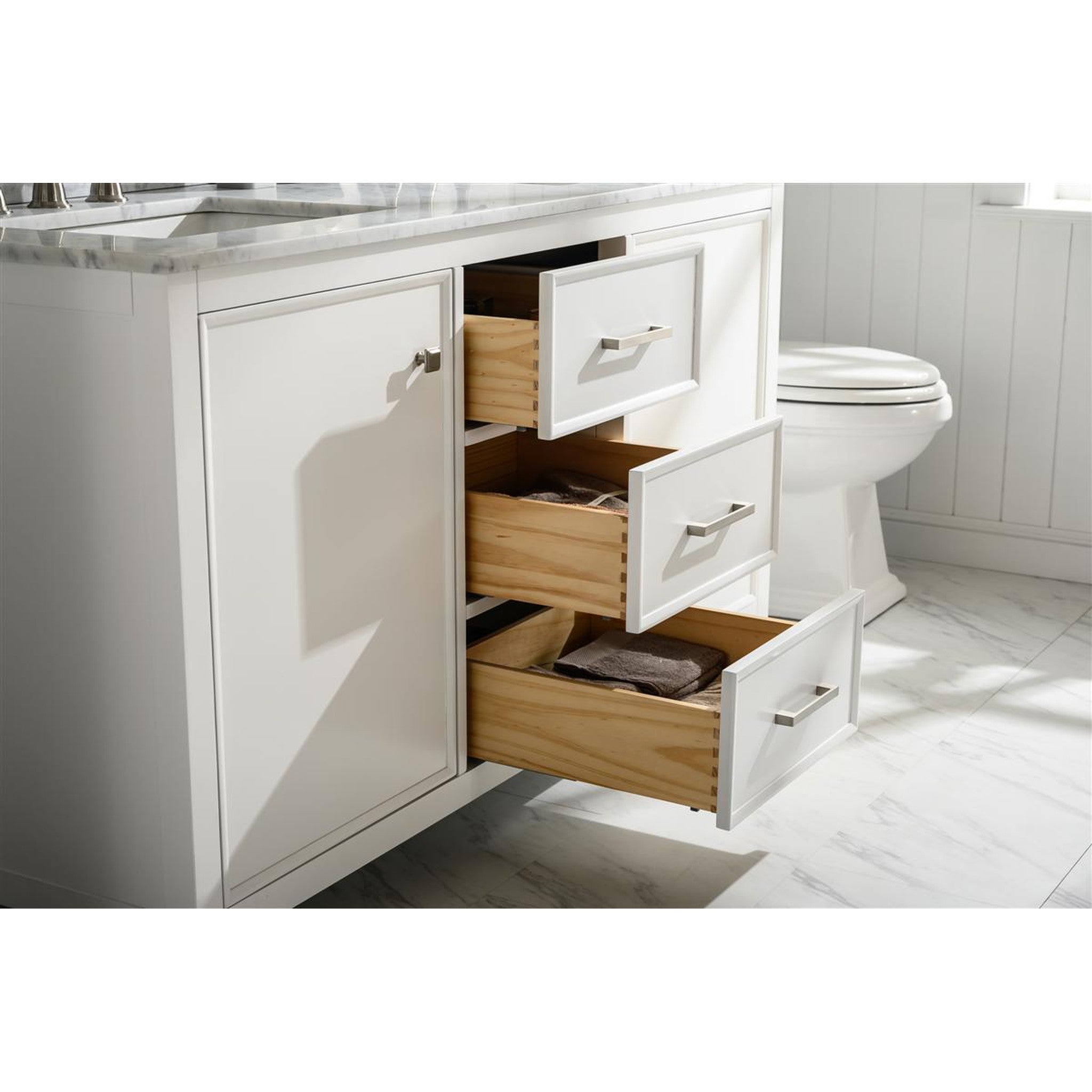 Legion Furniture 60" White Finish Double Sink Vanity Cabinet With Carrara White Top