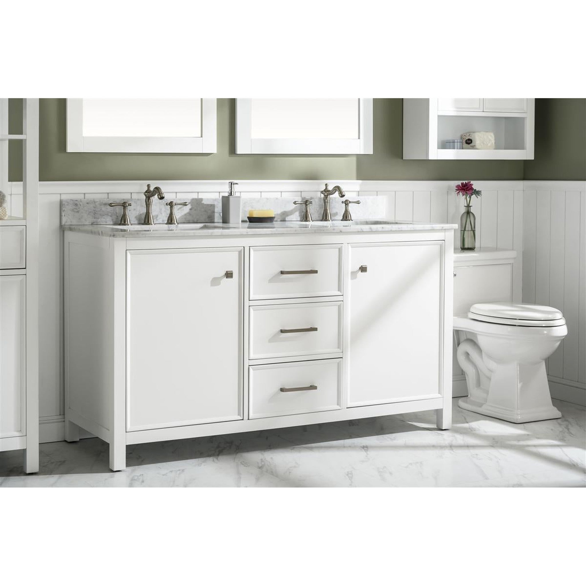 Legion Furniture 60" White Finish Double Sink Vanity Cabinet With Carrara White Top