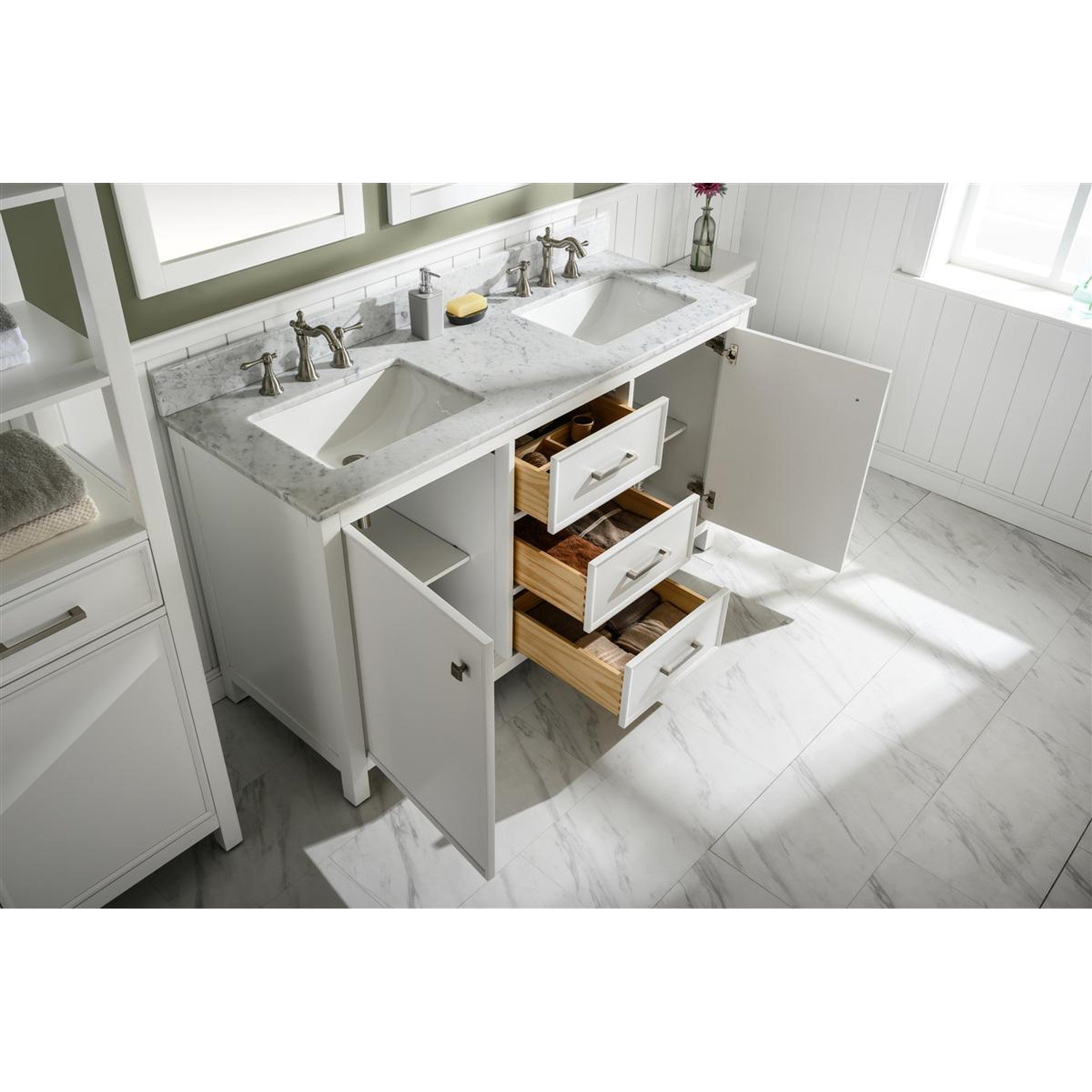 Legion Furniture 60" White Finish Double Sink Vanity Cabinet With Carrara White Top