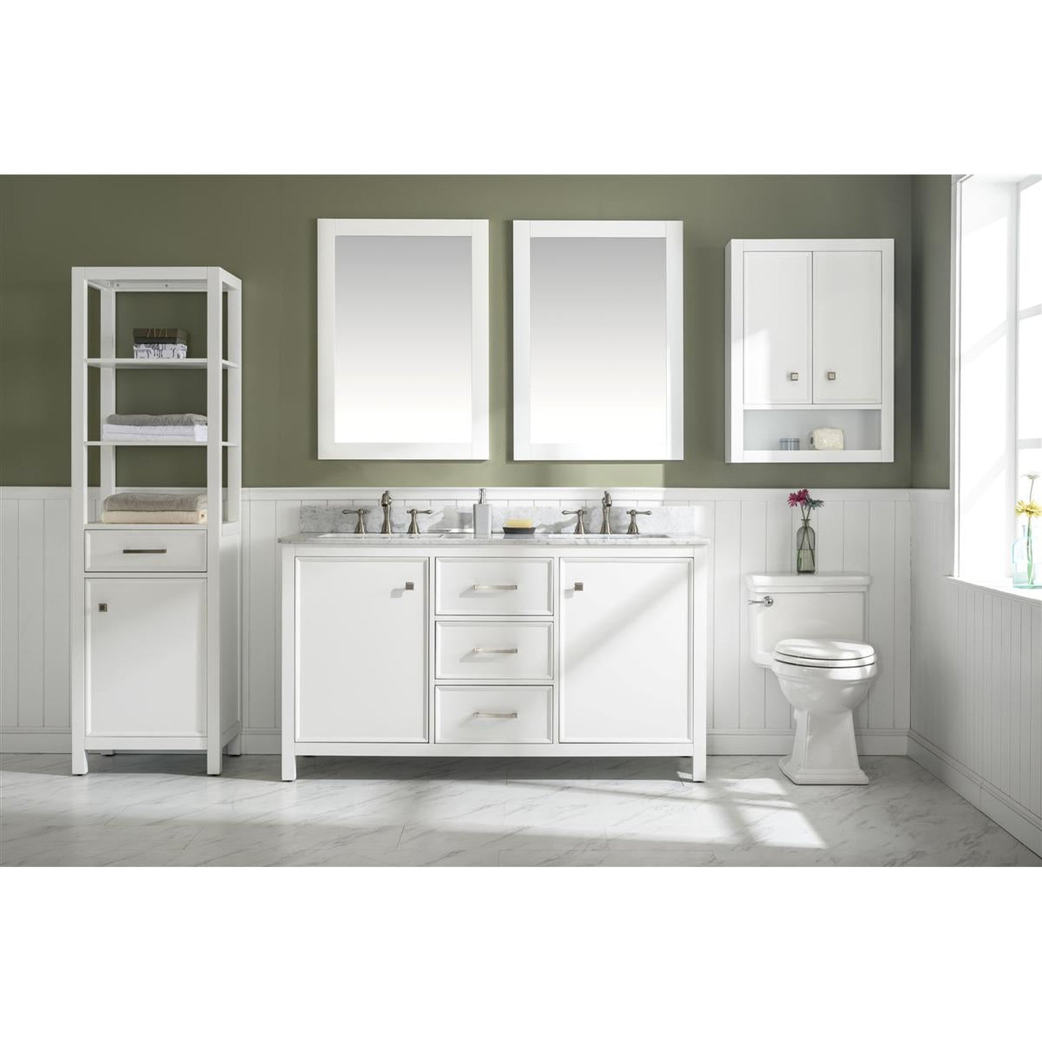 Legion Furniture 60" White Finish Double Sink Vanity Cabinet With Carrara White Top