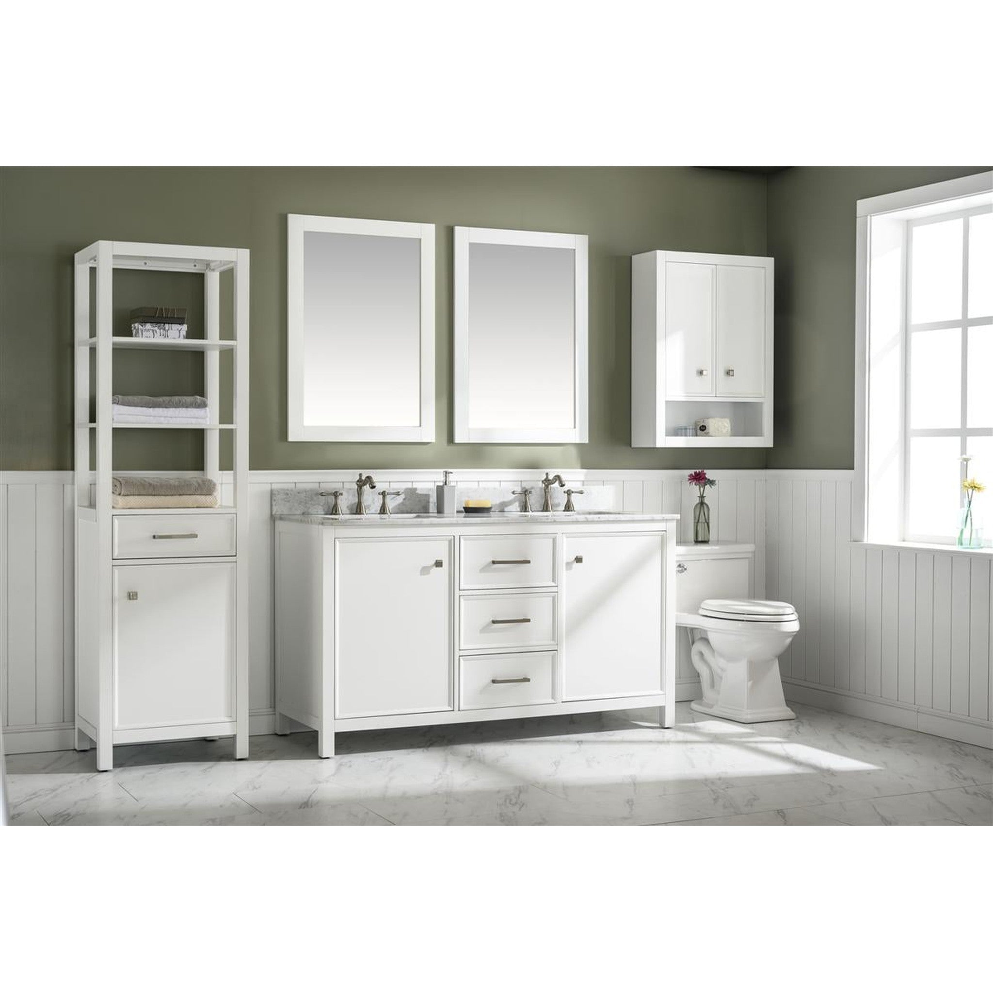 Legion Furniture 60" White Finish Double Sink Vanity Cabinet With Carrara White Top