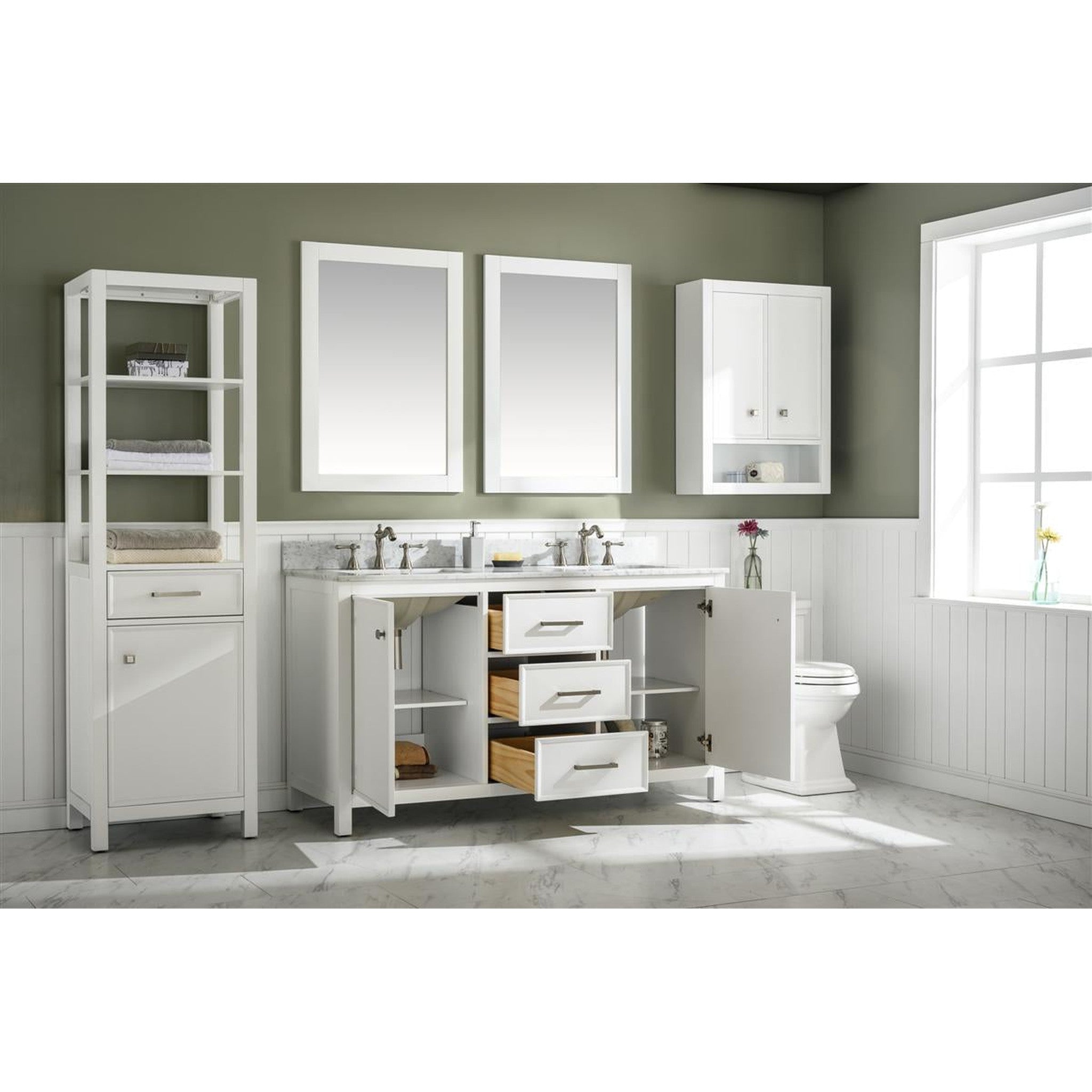 Legion Furniture 60" White Finish Double Sink Vanity Cabinet With Carrara White Top