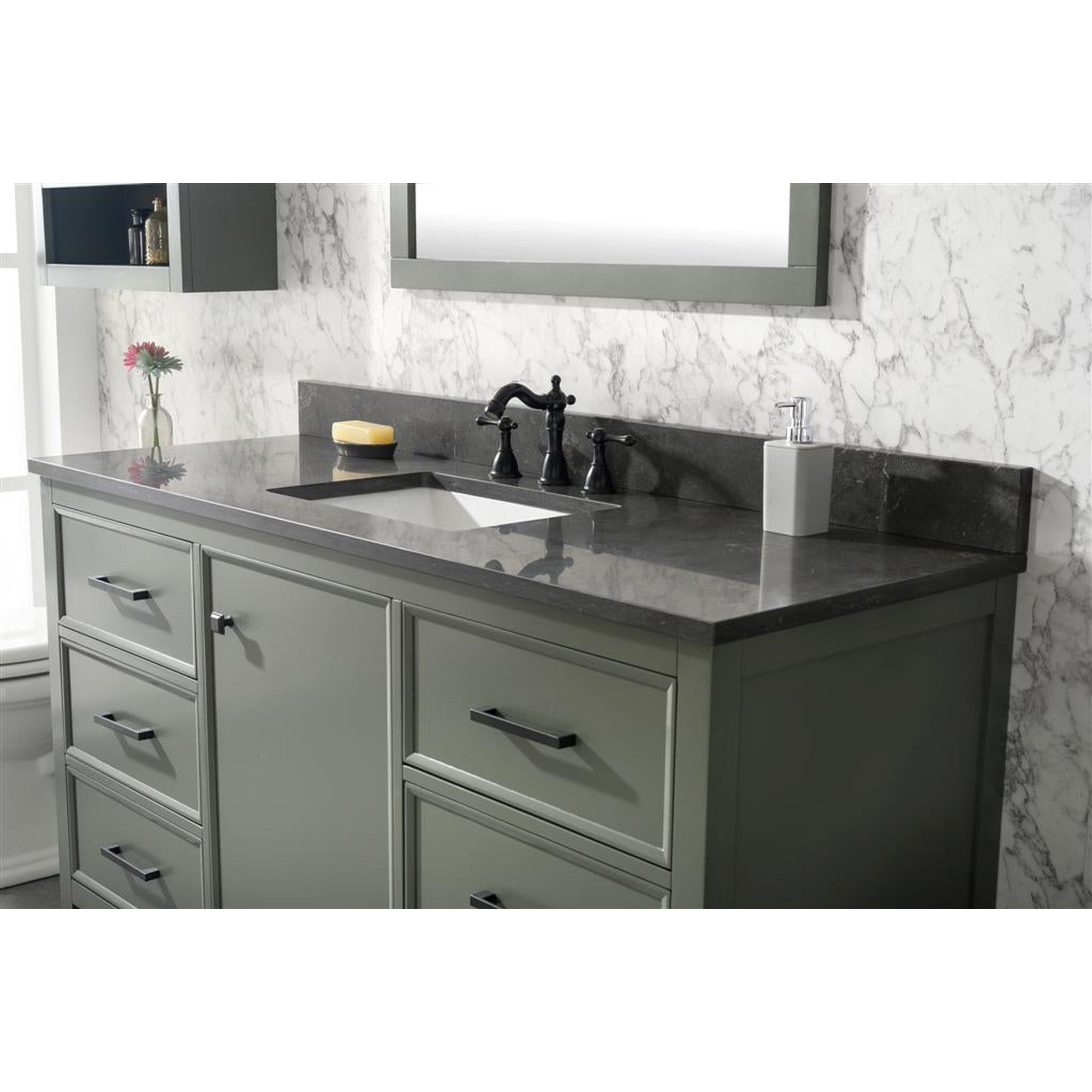 Legion Furniture 60" Pewter Green Finish Single Sink Vanity Cabinet With Blue Lime Stone Top