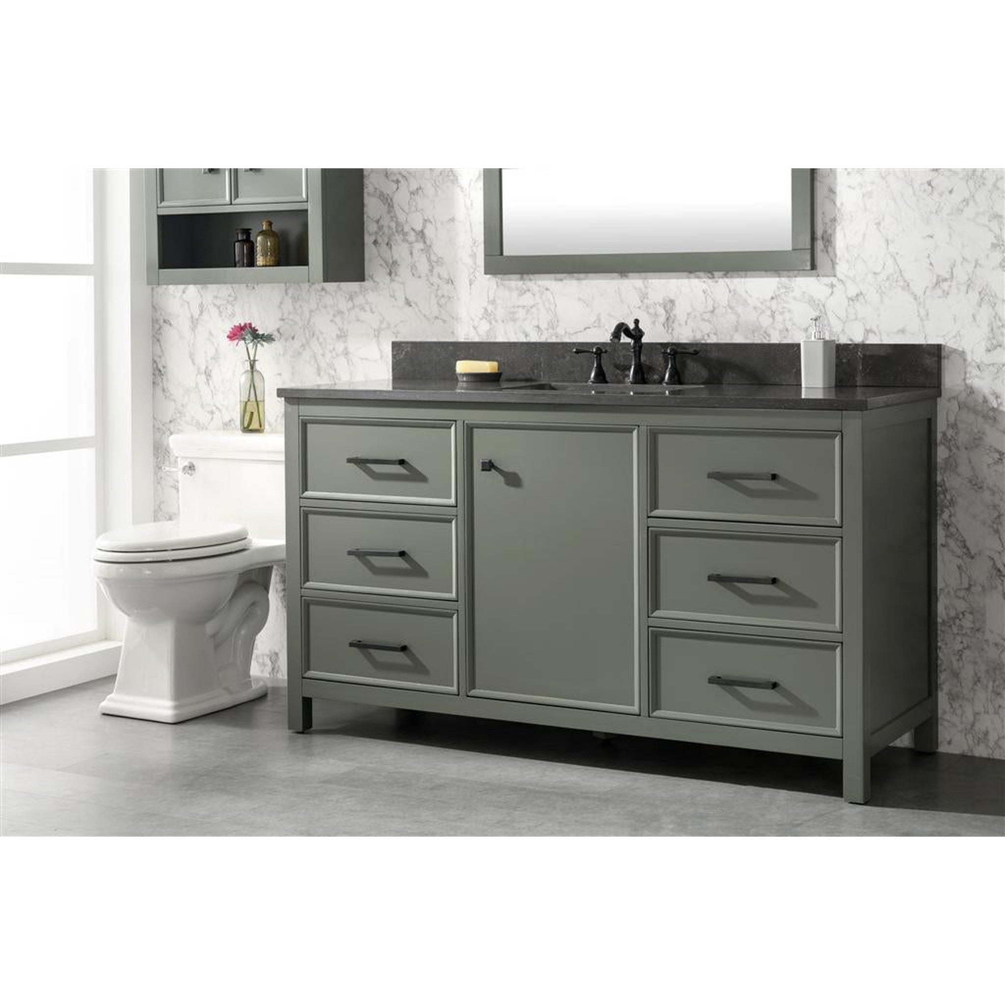 Legion Furniture 60" Pewter Green Finish Single Sink Vanity Cabinet With Blue Lime Stone Top