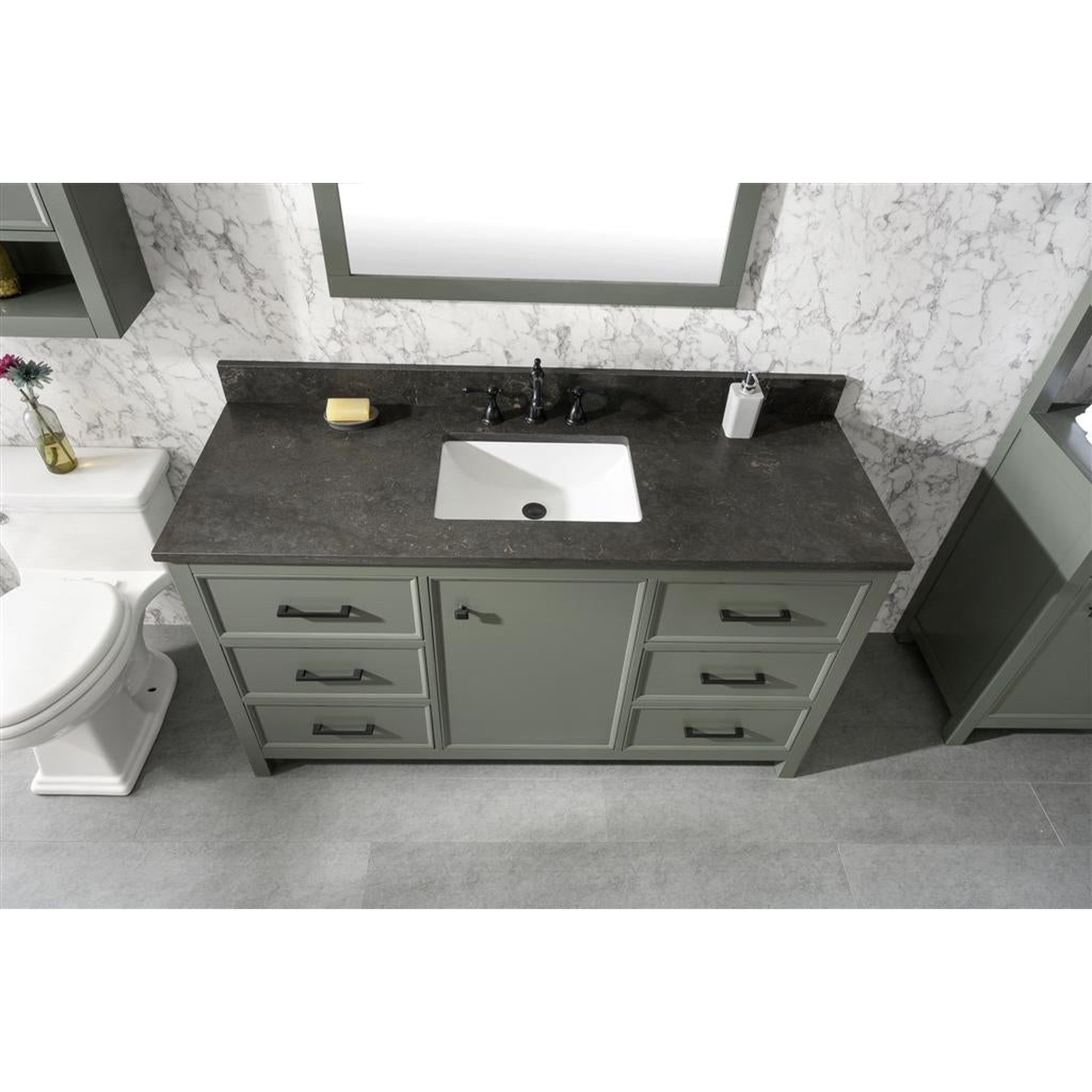 Legion Furniture 60" Pewter Green Finish Single Sink Vanity Cabinet With Blue Lime Stone Top