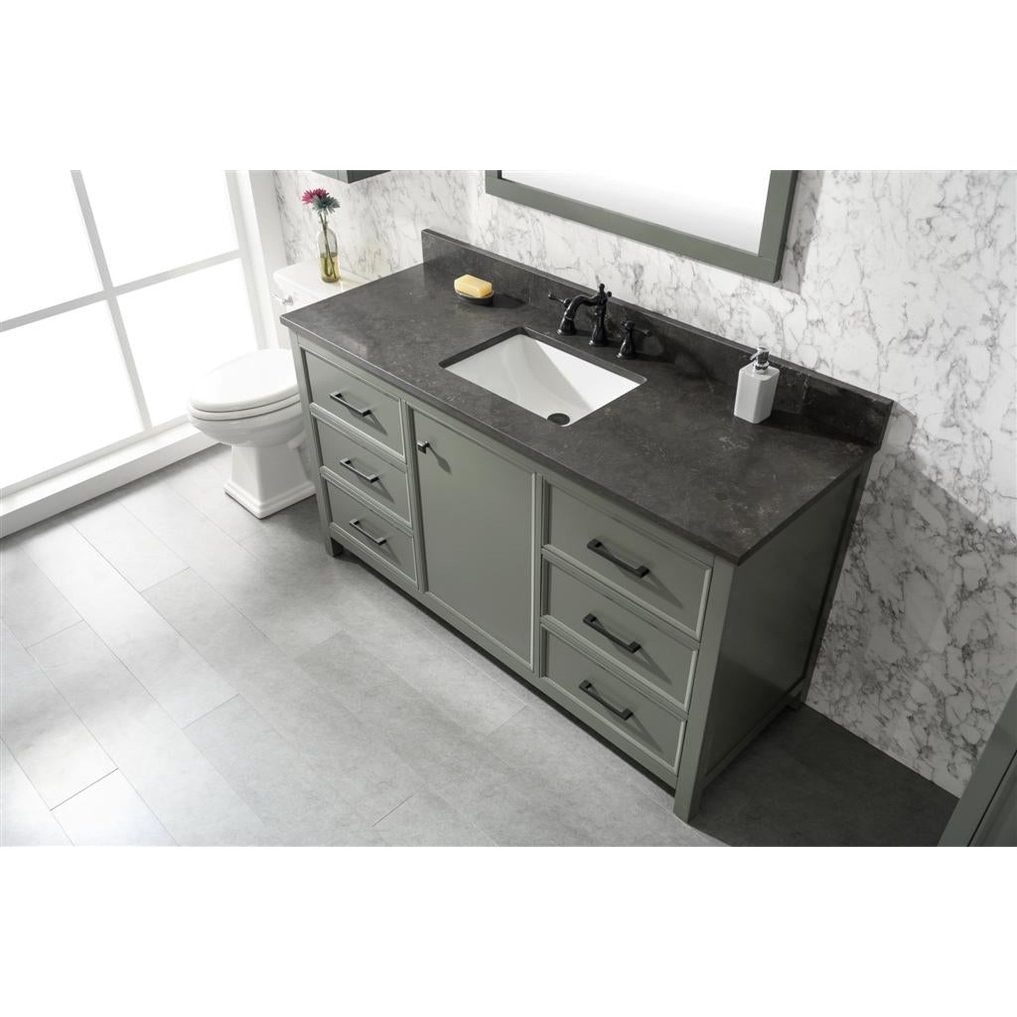 Legion Furniture 60" Pewter Green Finish Single Sink Vanity Cabinet With Blue Lime Stone Top