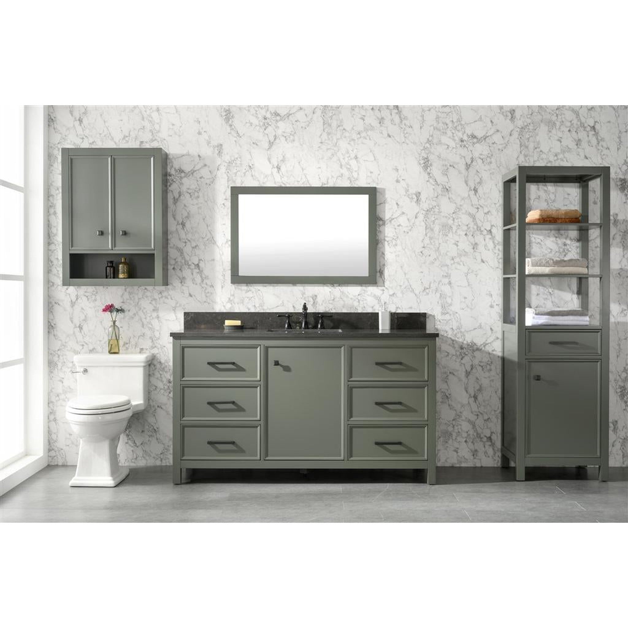 Legion Furniture 60" Pewter Green Finish Single Sink Vanity Cabinet With Blue Lime Stone Top