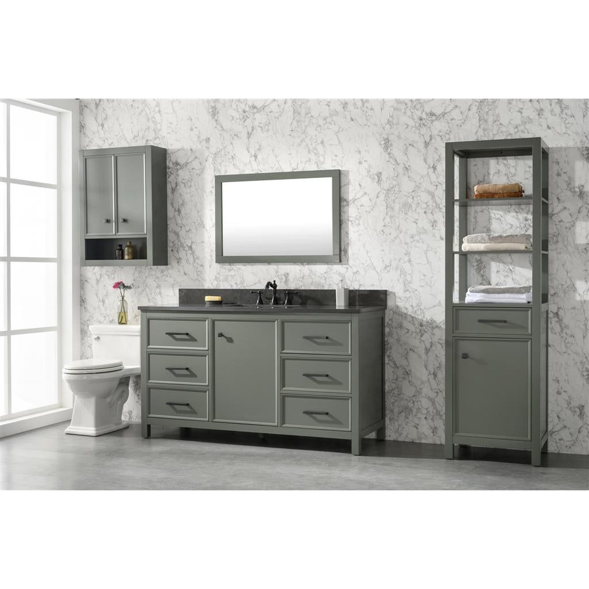 Legion Furniture 60" Pewter Green Finish Single Sink Vanity Cabinet With Blue Lime Stone Top