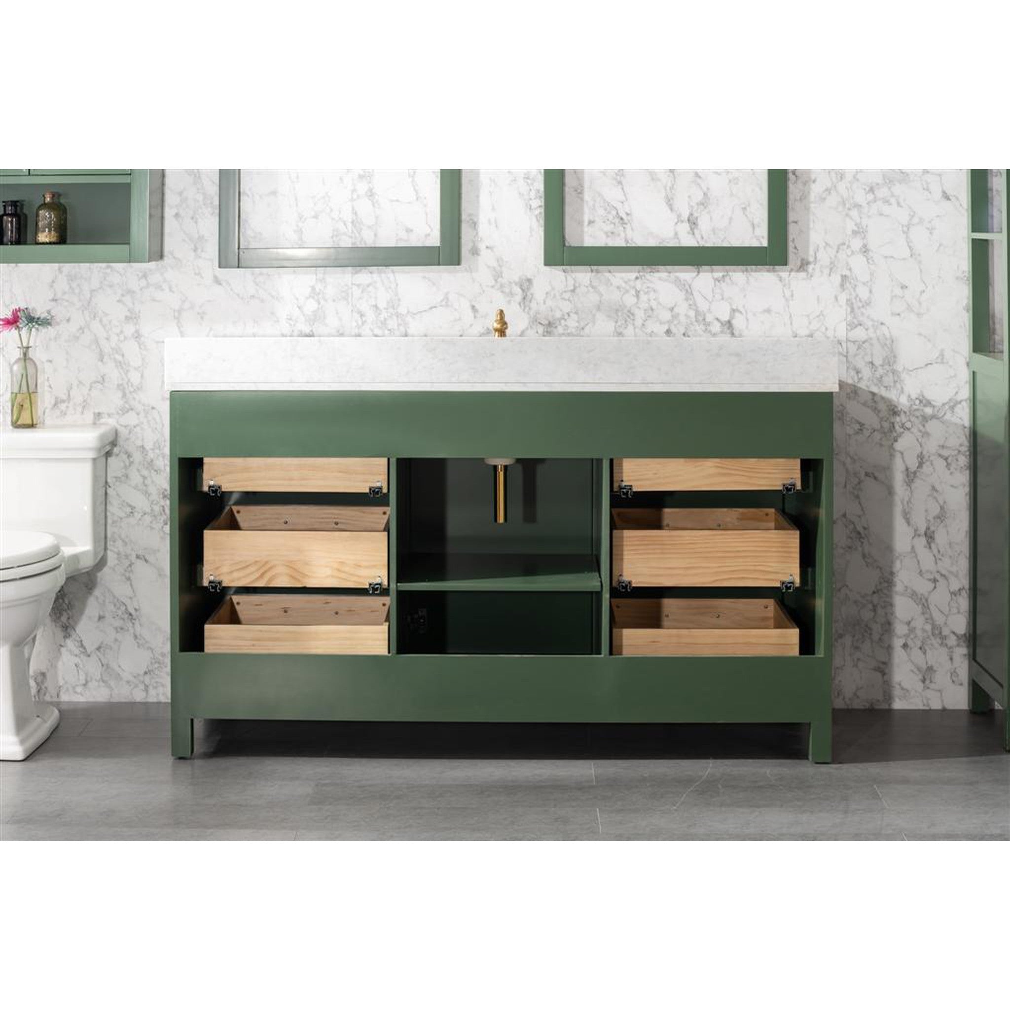 Legion Furniture 60" Vogue Green Finish Single Sink Vanity Cabinet With Carrara White Top