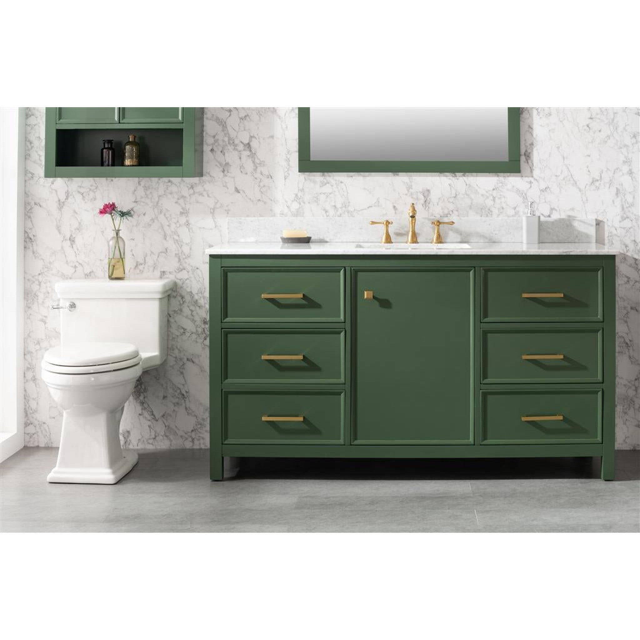 Legion Furniture 60" Vogue Green Finish Single Sink Vanity Cabinet With Carrara White Top