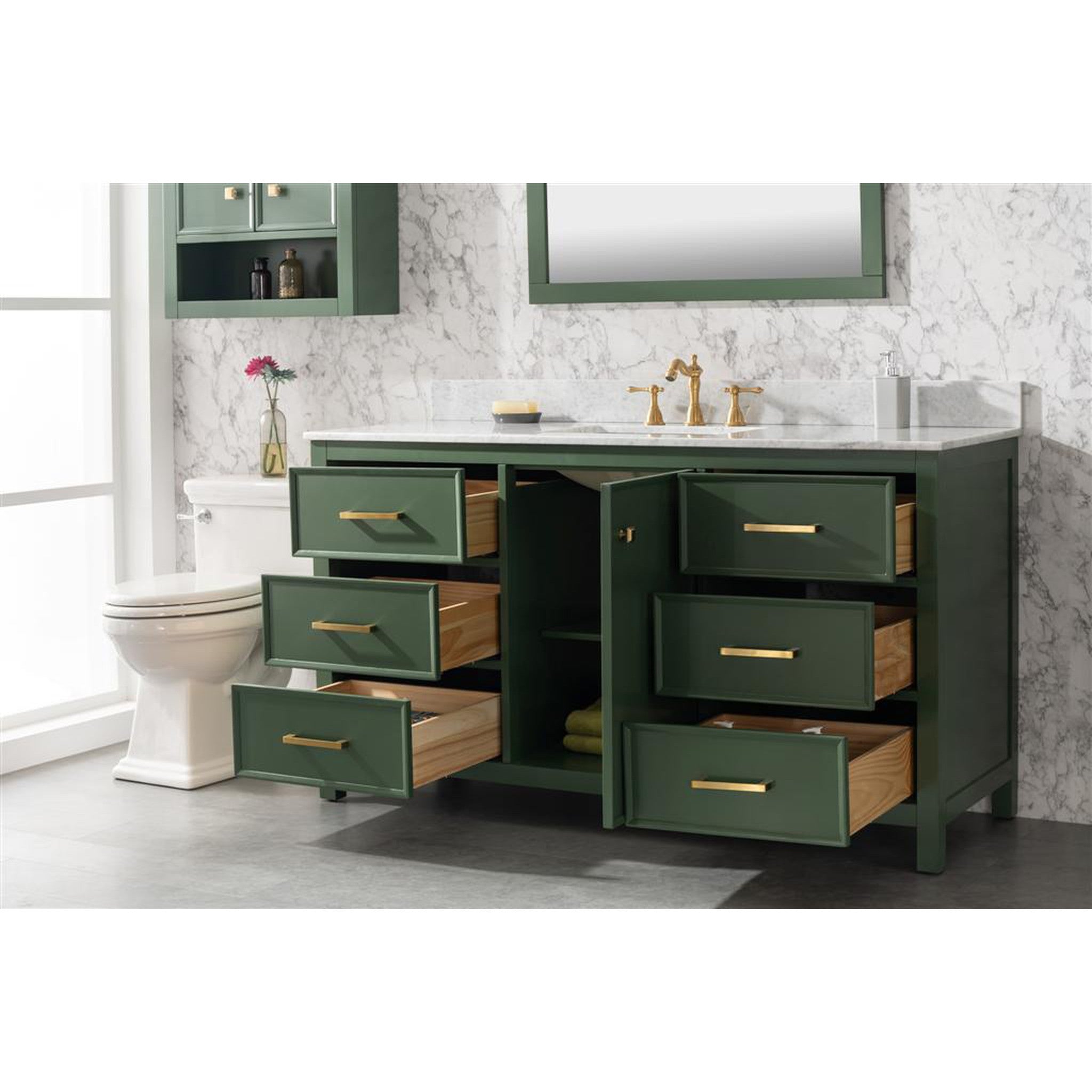 Legion Furniture 60" Vogue Green Finish Single Sink Vanity Cabinet With Carrara White Top