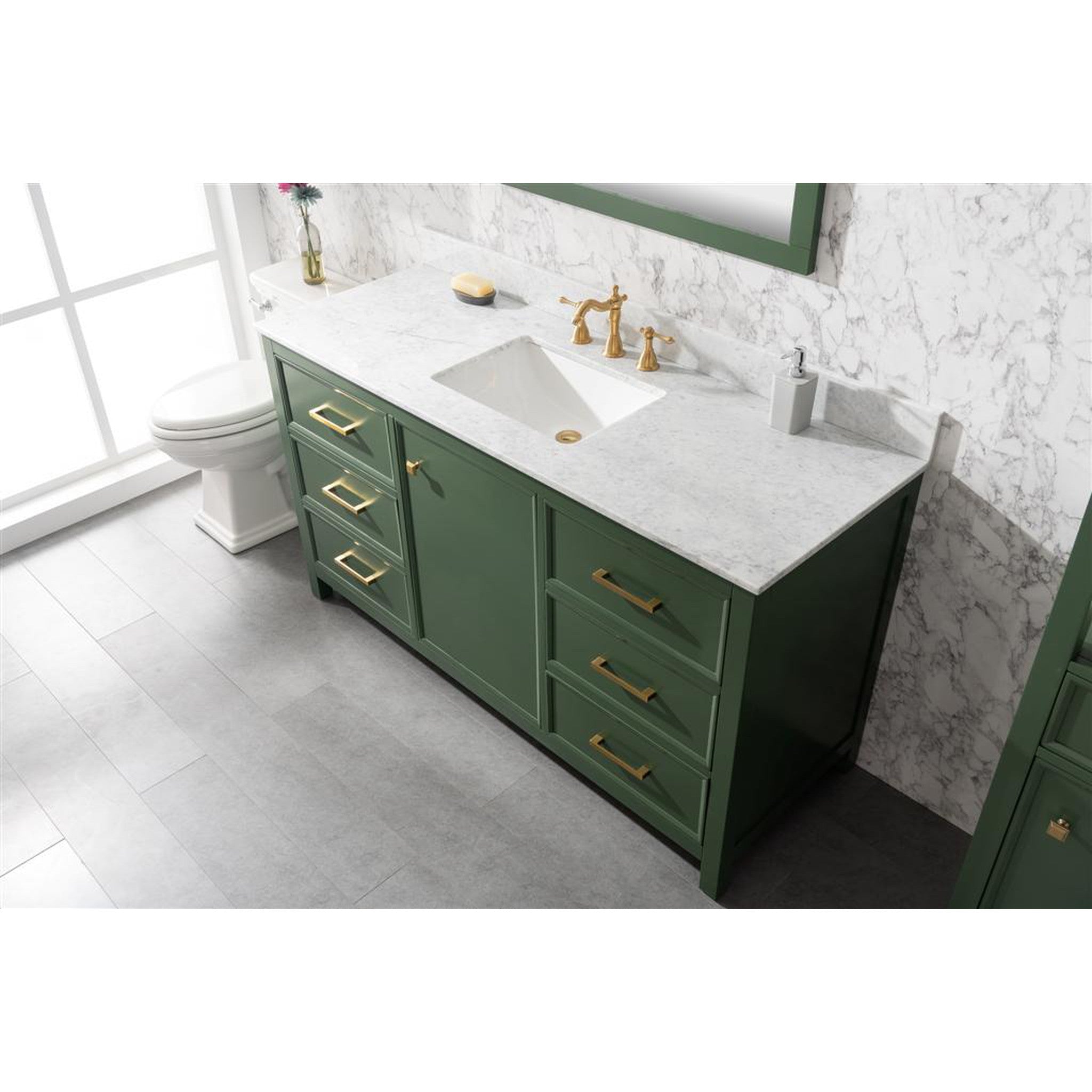 Legion Furniture 60" Vogue Green Finish Single Sink Vanity Cabinet With Carrara White Top