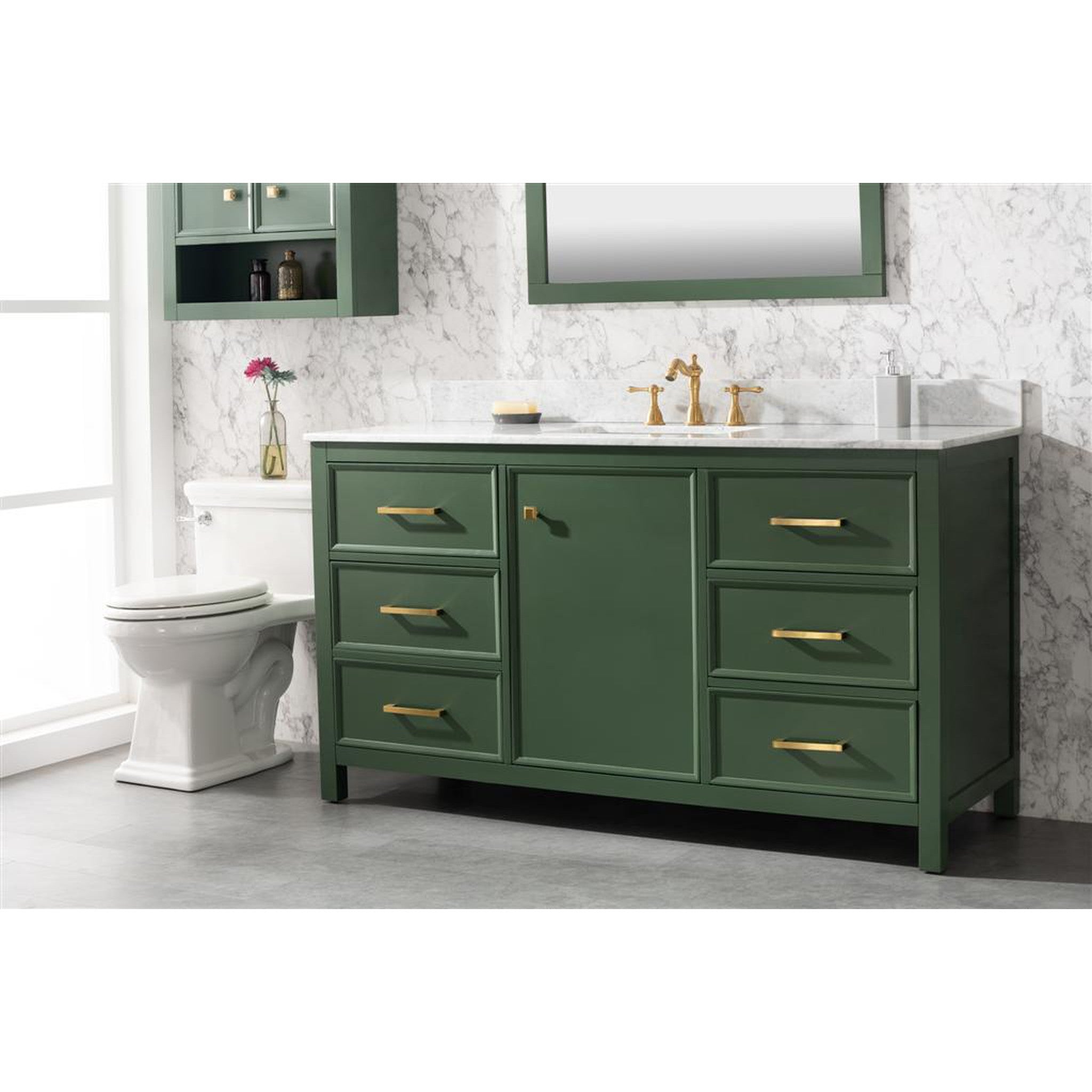 Legion Furniture 60" Vogue Green Finish Single Sink Vanity Cabinet With Carrara White Top