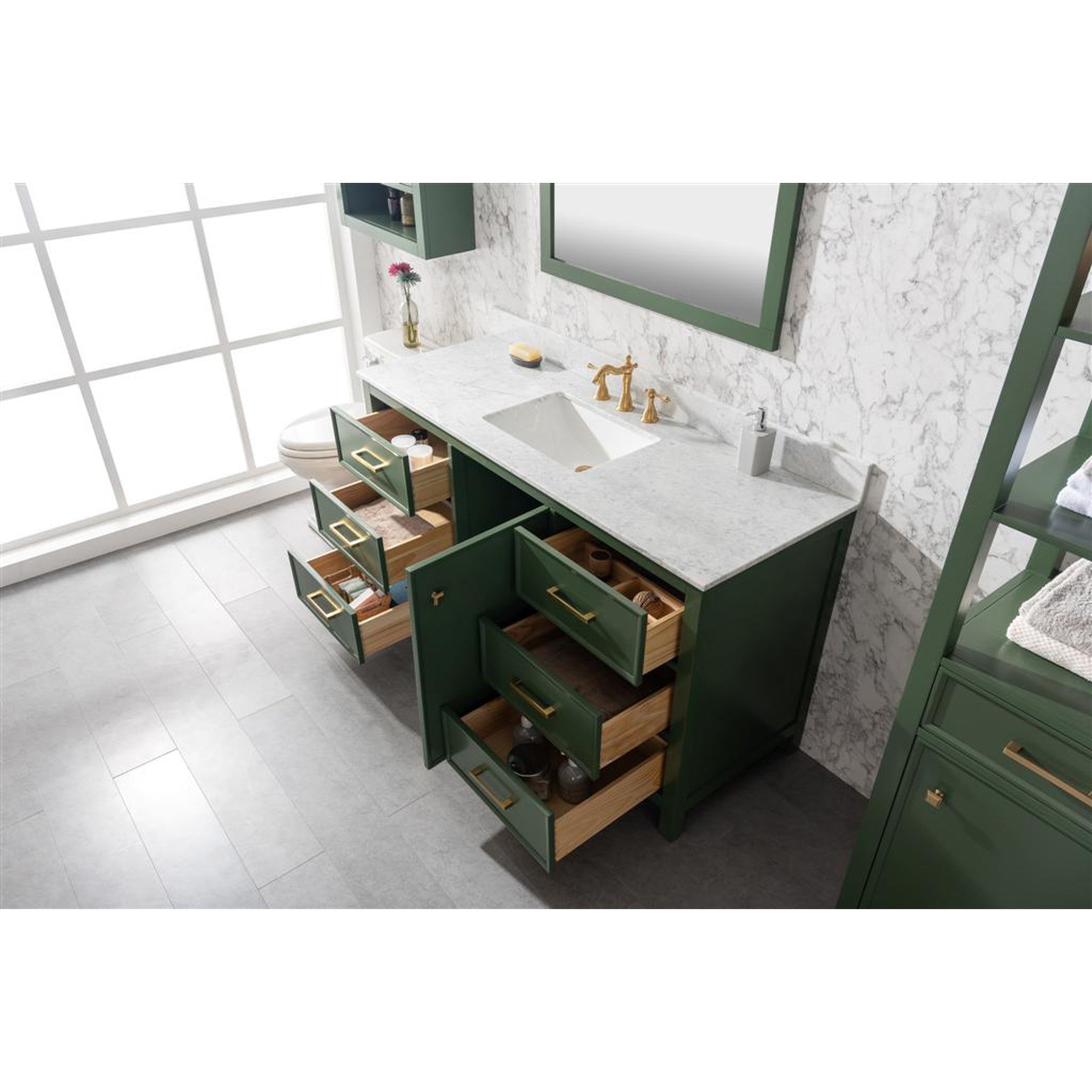 Legion Furniture 60" Vogue Green Finish Single Sink Vanity Cabinet With Carrara White Top