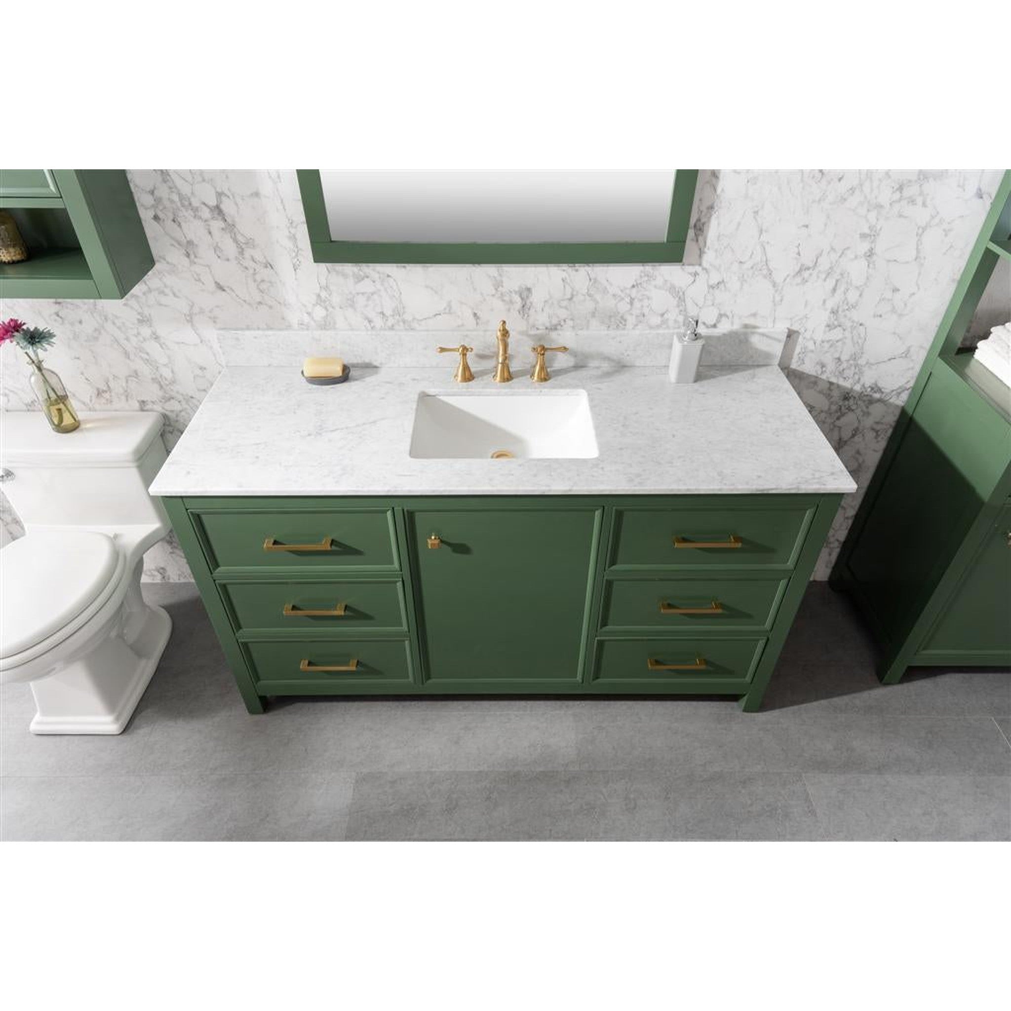 Legion Furniture 60" Vogue Green Finish Single Sink Vanity Cabinet With Carrara White Top