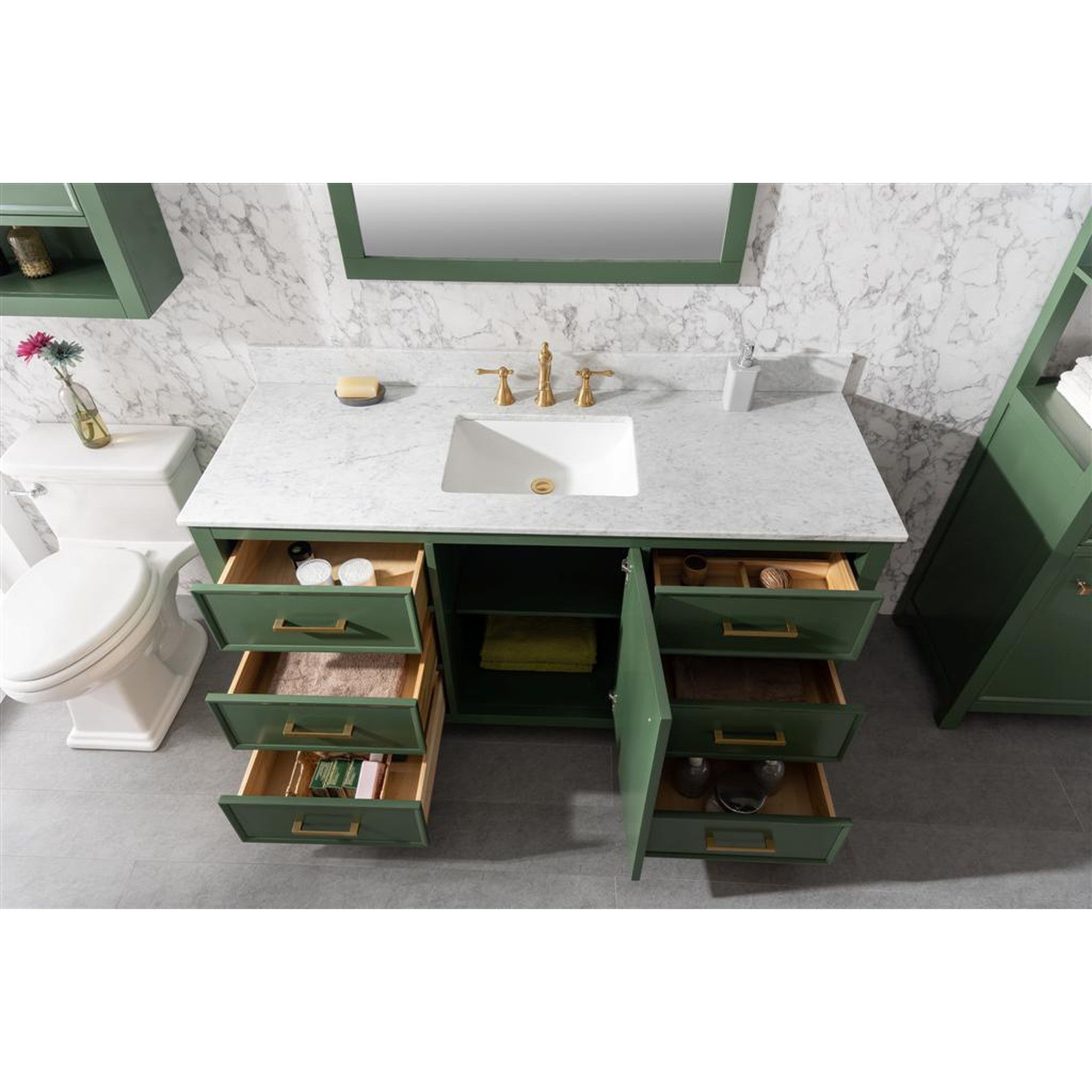 Legion Furniture 60" Vogue Green Finish Single Sink Vanity Cabinet With Carrara White Top