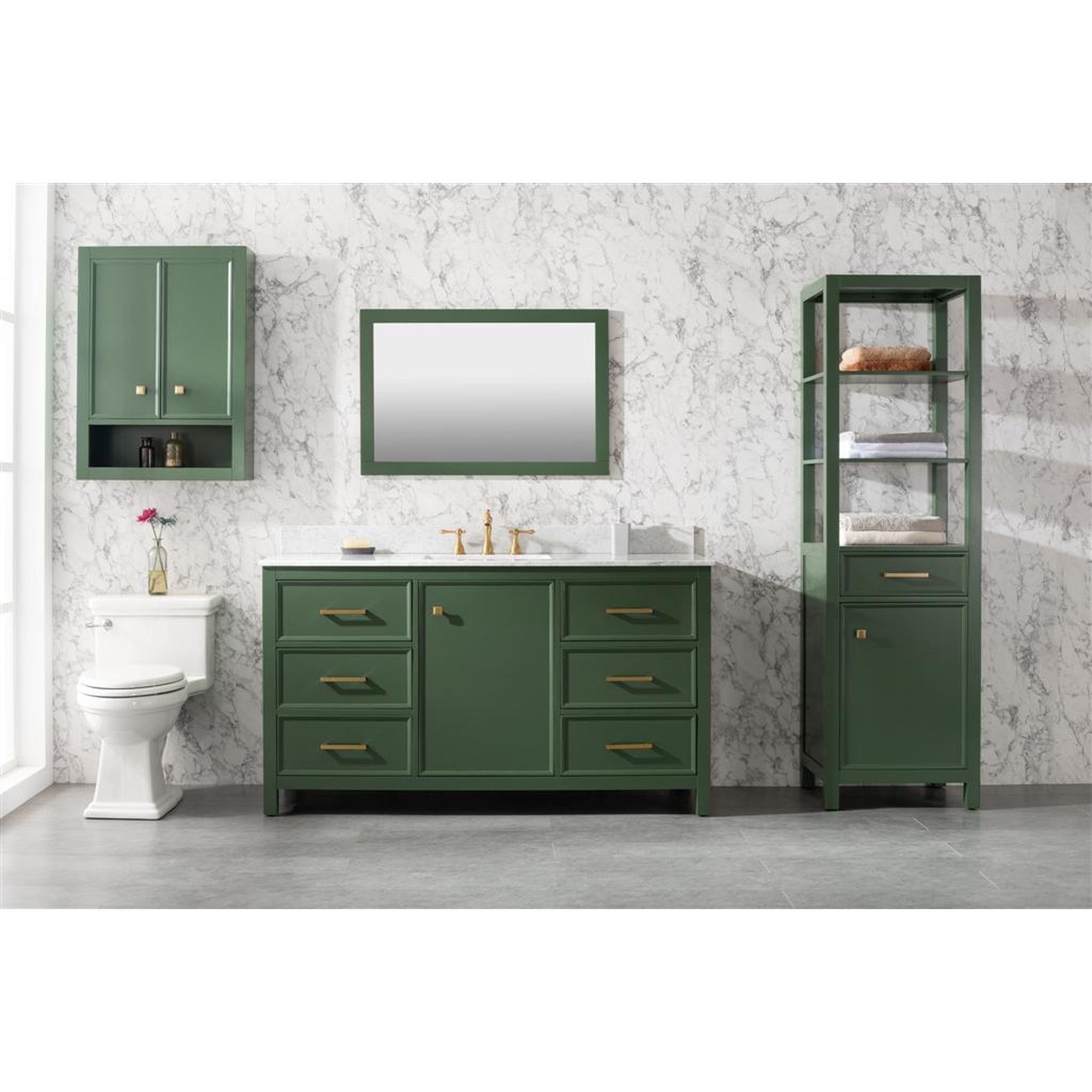 Legion Furniture 60" Vogue Green Finish Single Sink Vanity Cabinet With Carrara White Top