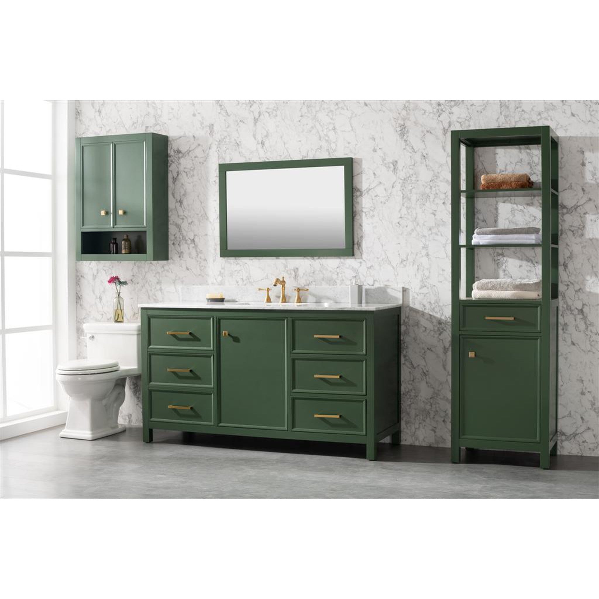 Legion Furniture 60" Vogue Green Finish Single Sink Vanity Cabinet With Carrara White Top