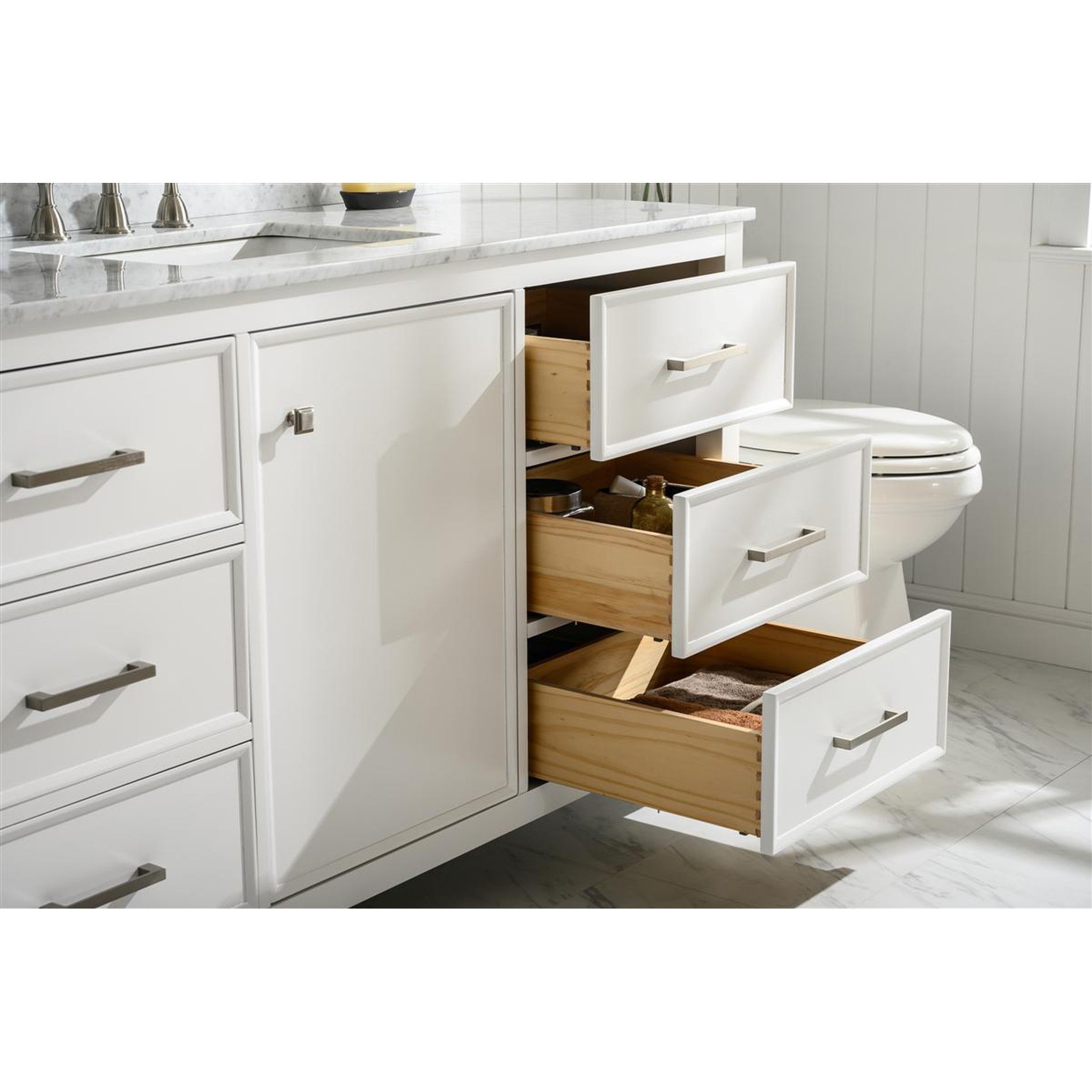 Legion Furniture 60" White Finish Single Sink Vanity Cabinet With Carrara White Top