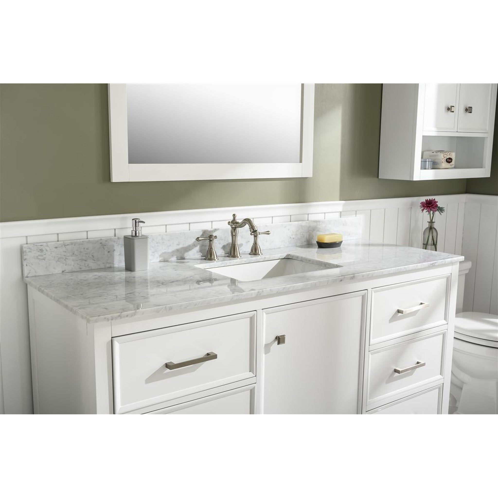 Legion Furniture 60" White Finish Single Sink Vanity Cabinet With Carrara White Top