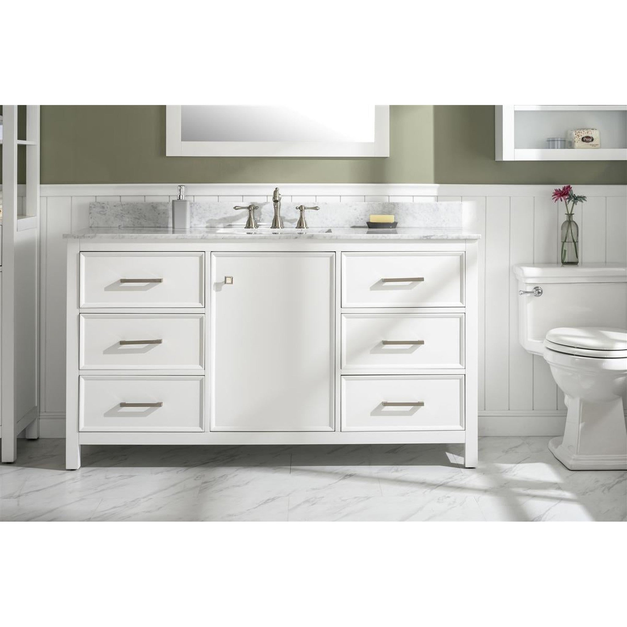 Legion Furniture 60" White Finish Single Sink Vanity Cabinet With Carrara White Top