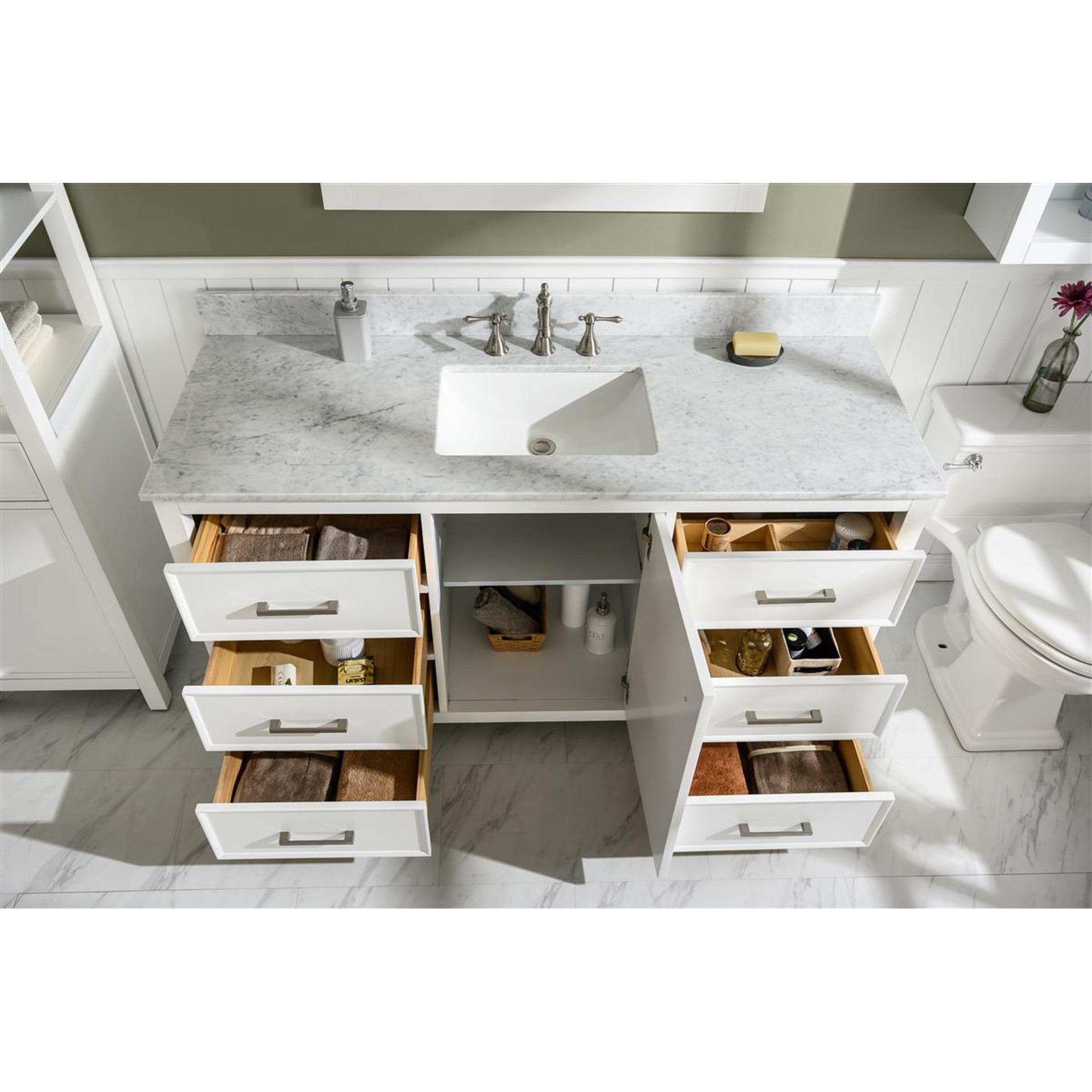 Legion Furniture 60" White Finish Single Sink Vanity Cabinet With Carrara White Top