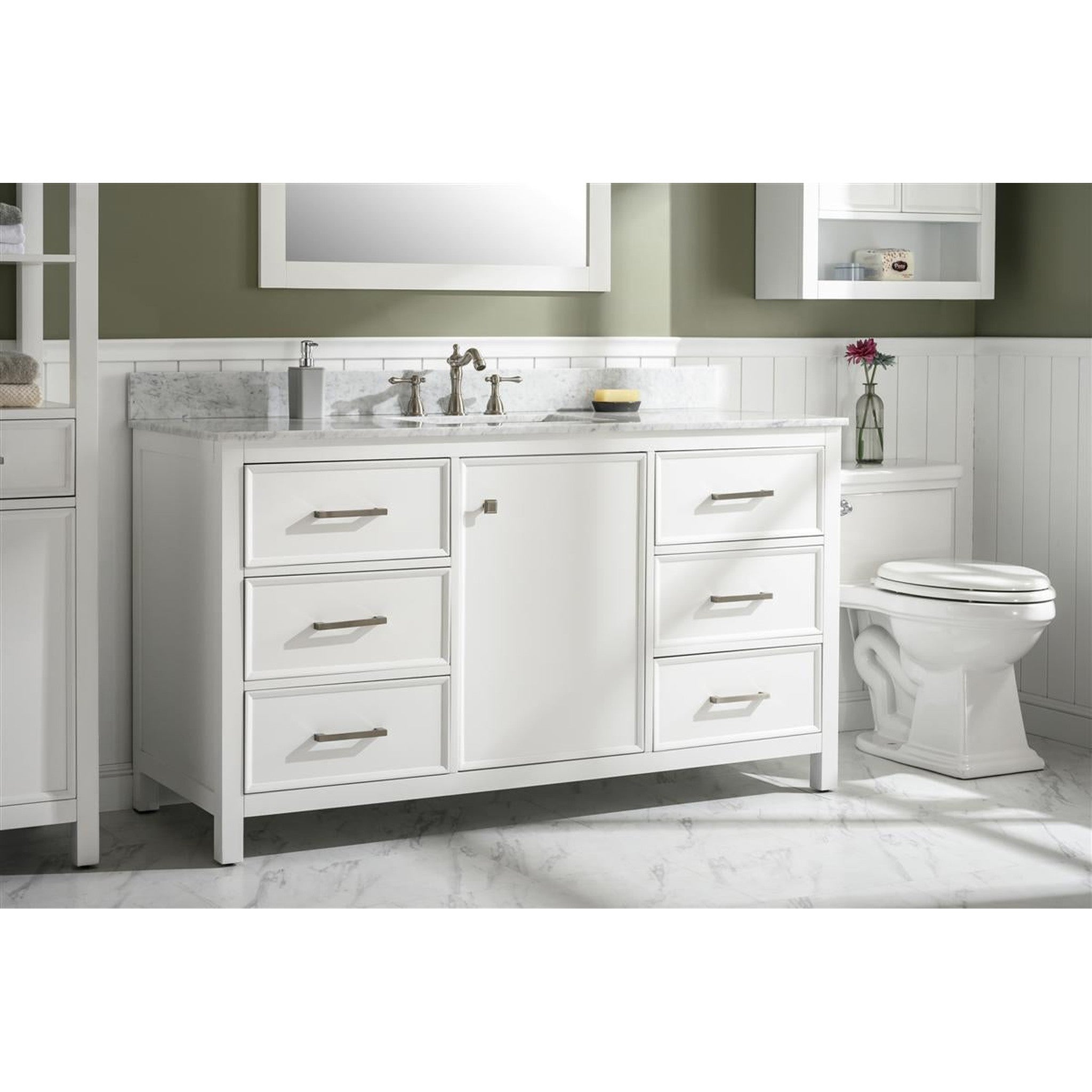 Legion Furniture 60" White Finish Single Sink Vanity Cabinet With Carrara White Top