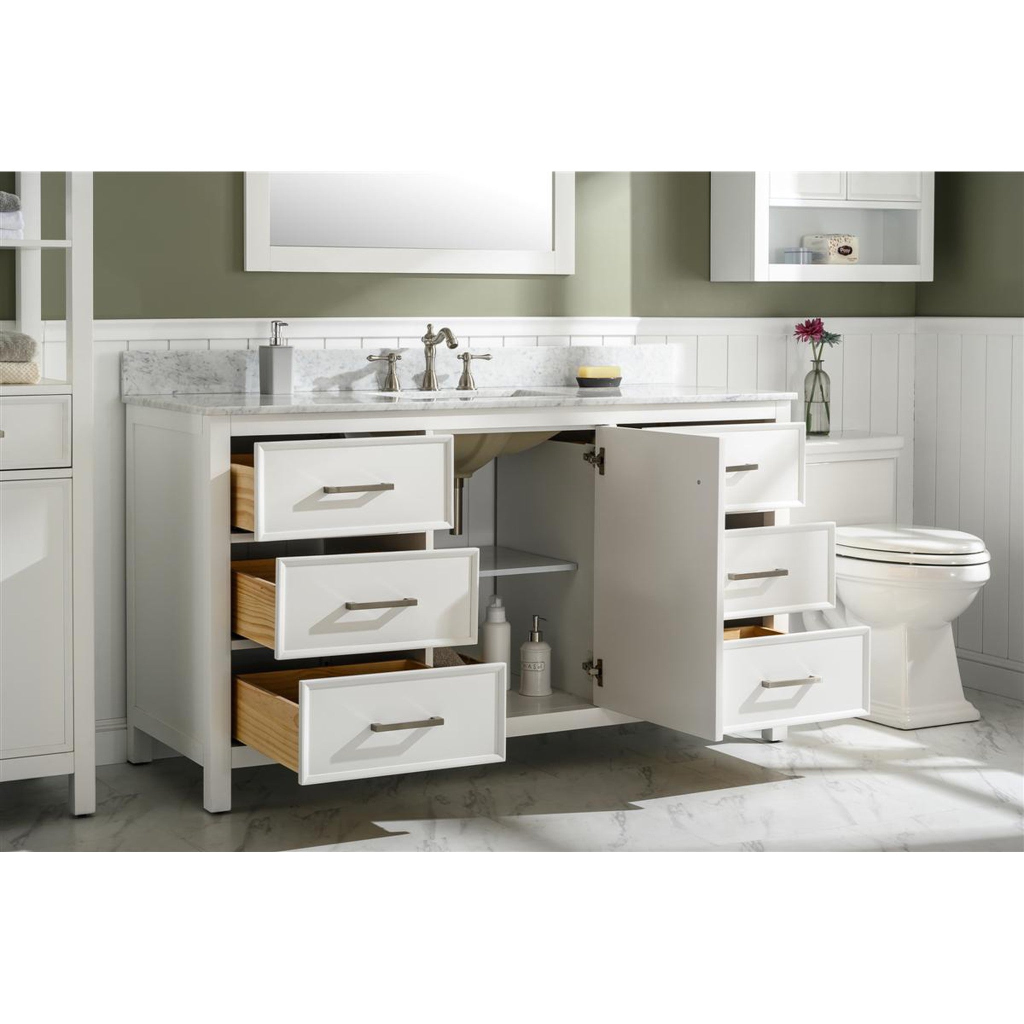 Legion Furniture 60" White Finish Single Sink Vanity Cabinet With Carrara White Top