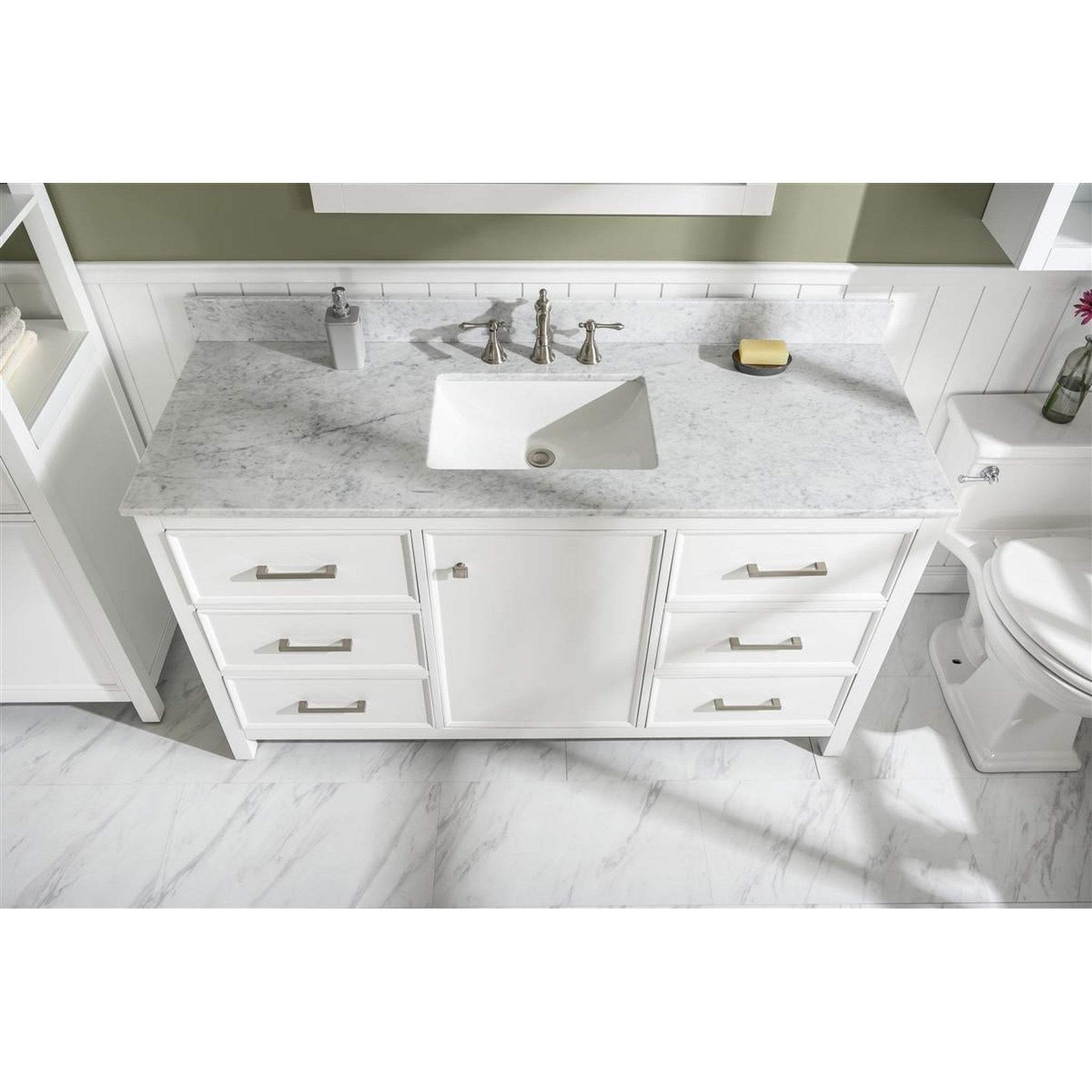 Legion Furniture 60" White Finish Single Sink Vanity Cabinet With Carrara White Top